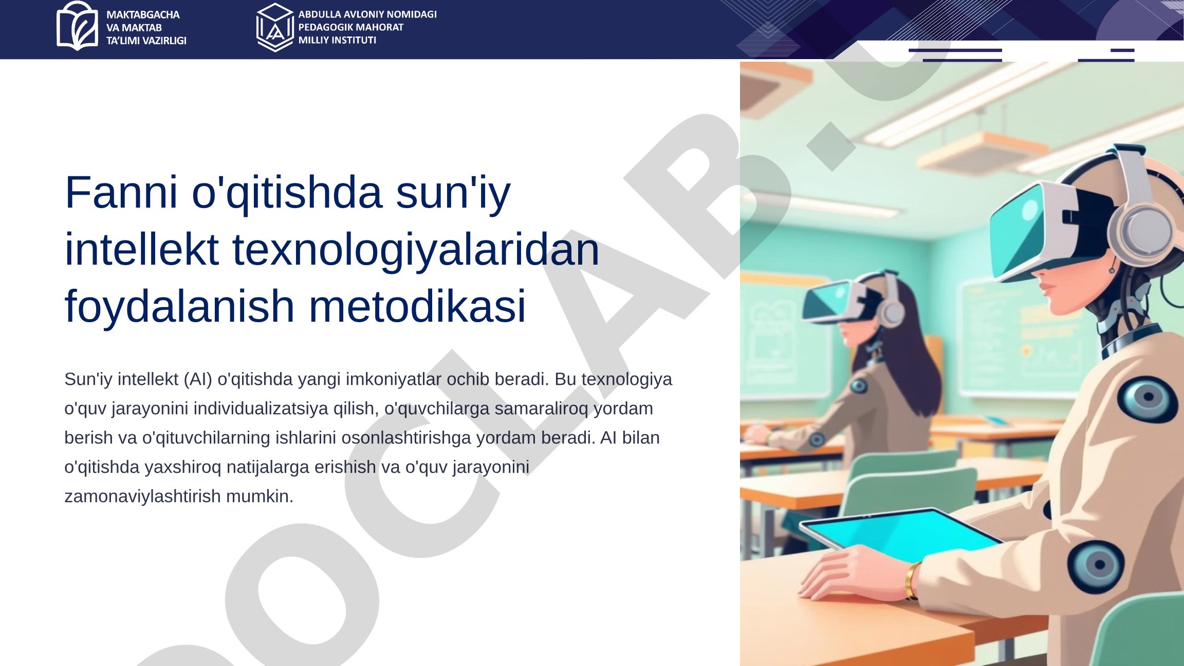 Fanni o'qitishda sun'iy intellekt texnologiyalaridan foydalanish metodikasi