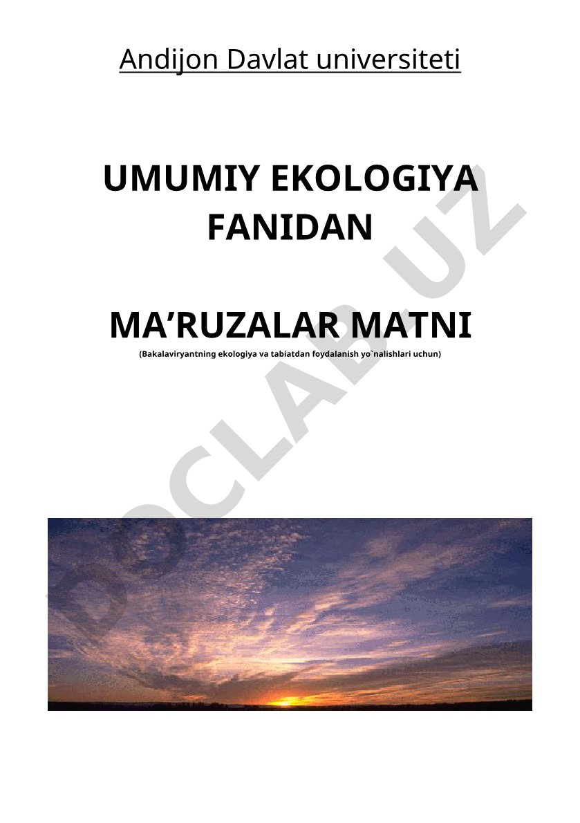 Umumiy ekologiya fanidan ma'ruzalar matni