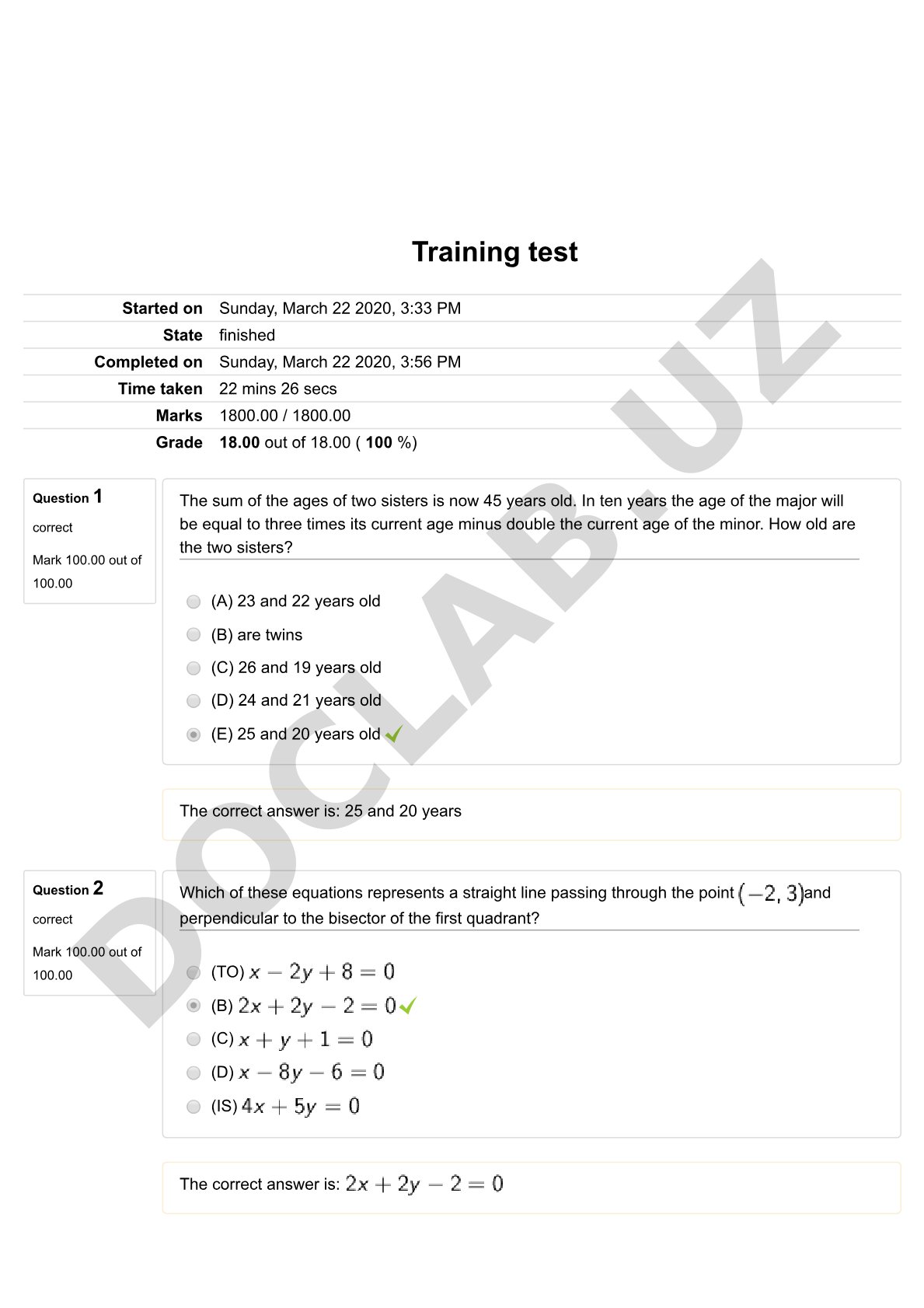 Algebra and number theory test questions