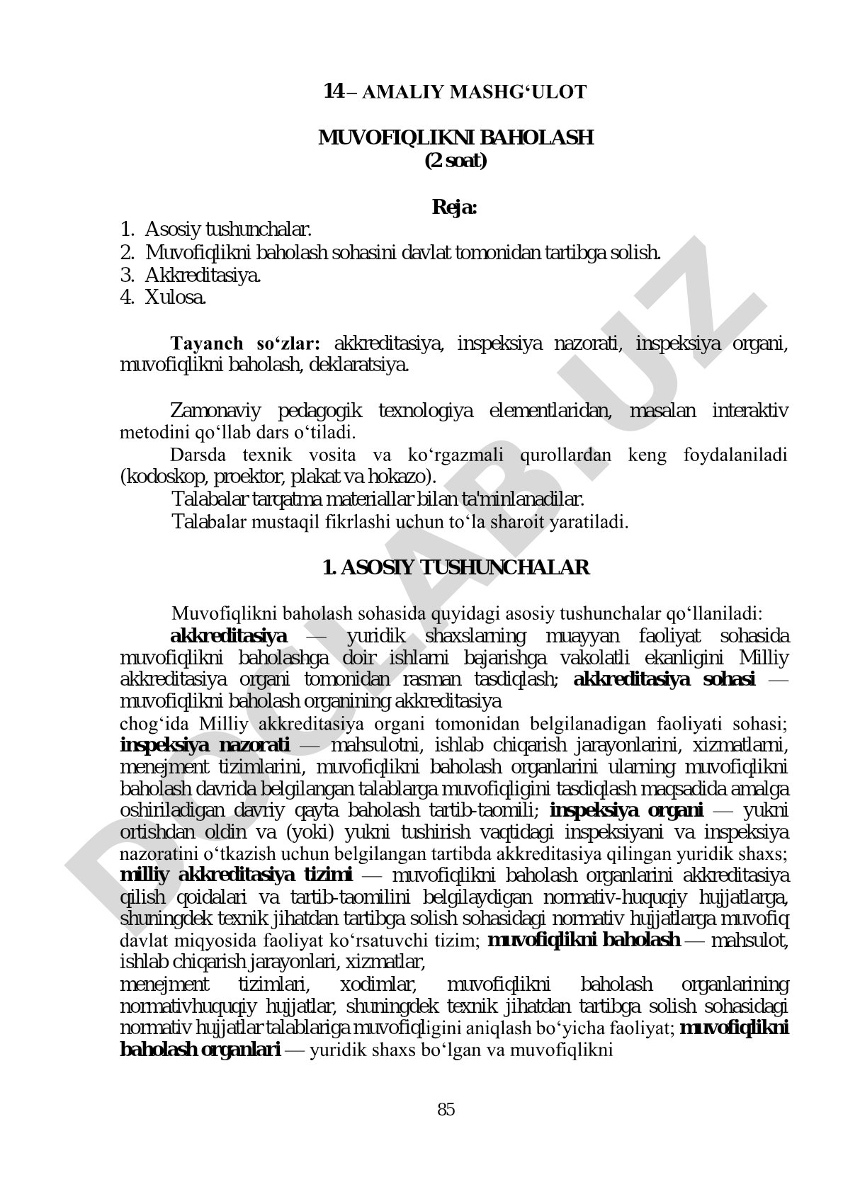 Muvofiqlikni baholash, akkreditasiya va davlat tomonidan tartibga solish masalalari