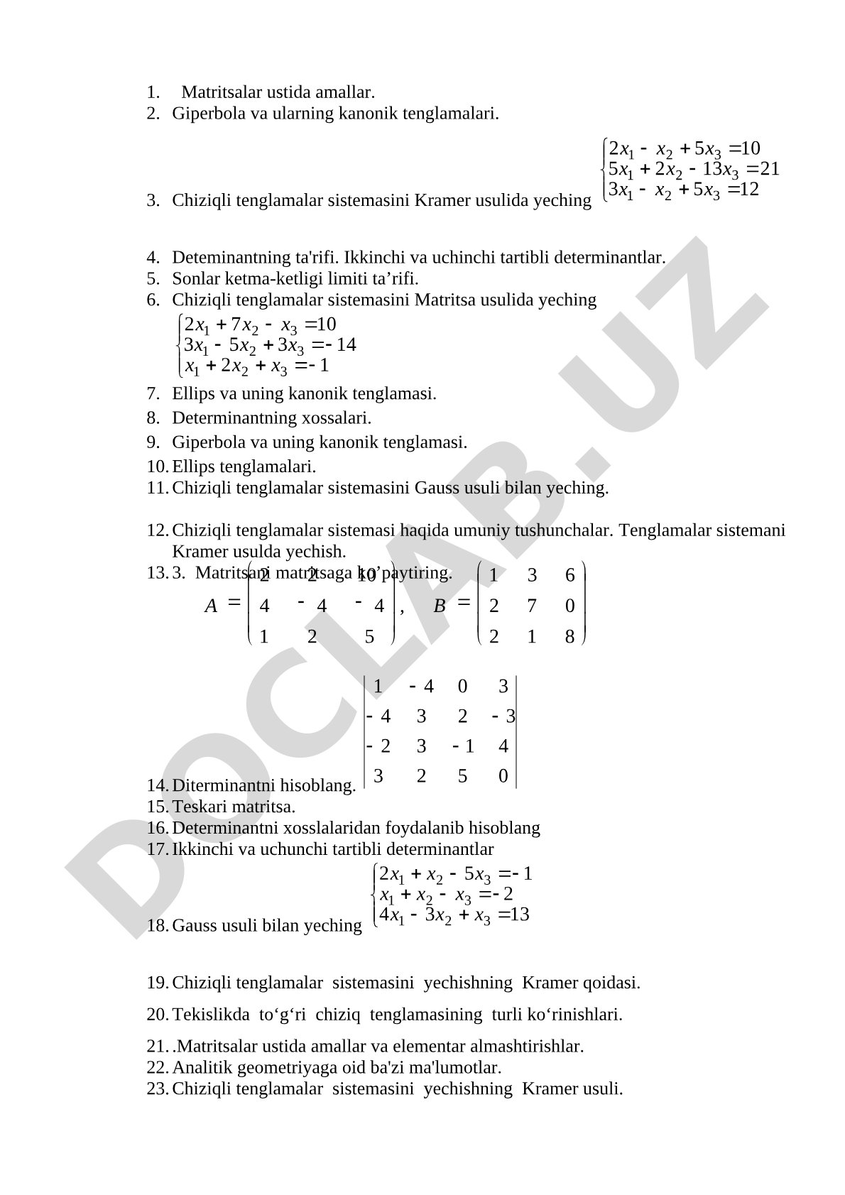 Chiziqli algebra va analitik geometriya
