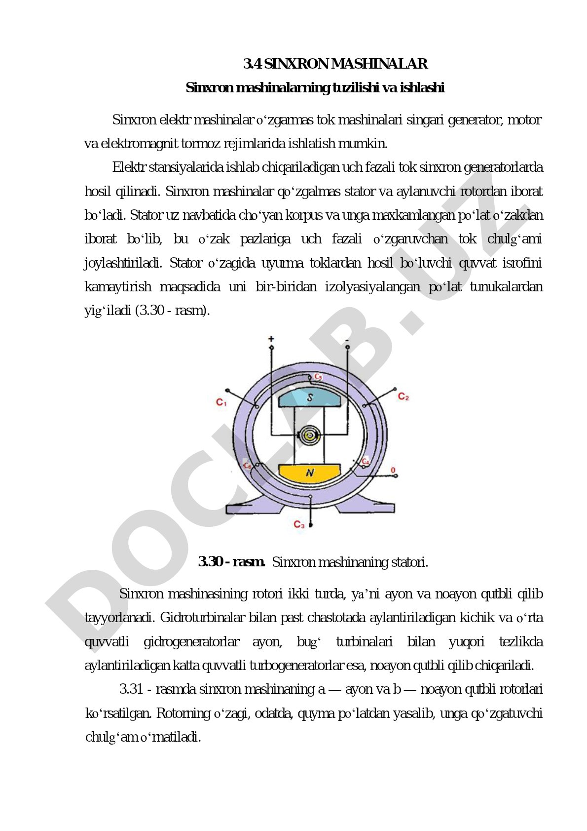 Sinxron mashinalarning tuzilishi va ishlashi