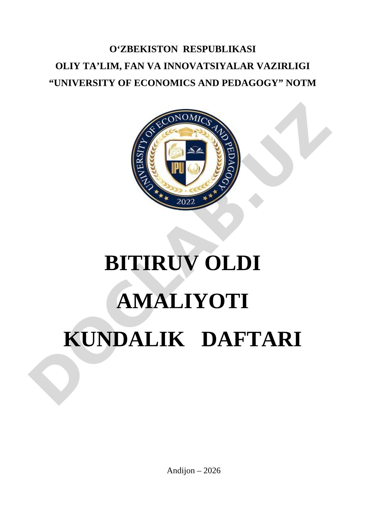 Bitiruv oldi amaliyoti kundalik daftari