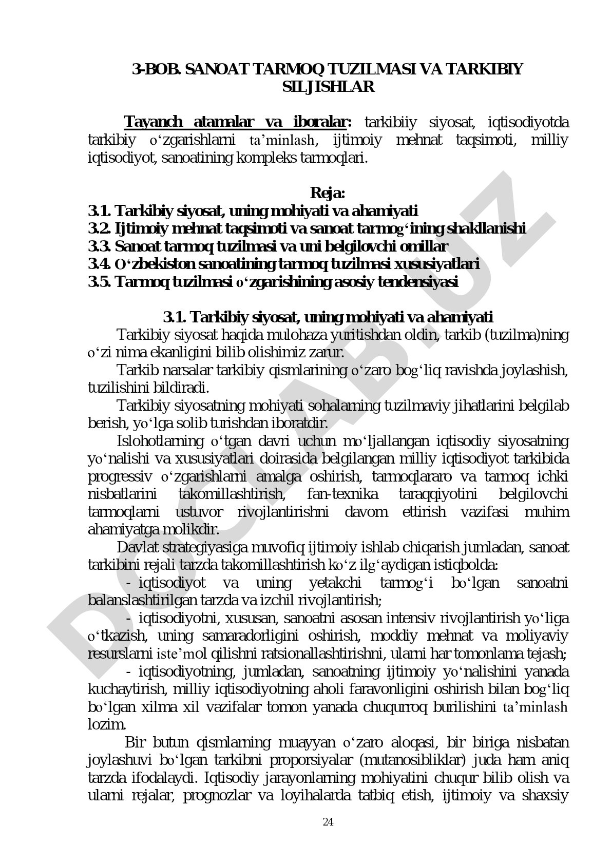 Sanoat tarmoq tuzilmasi va tarkibiy siljishlar