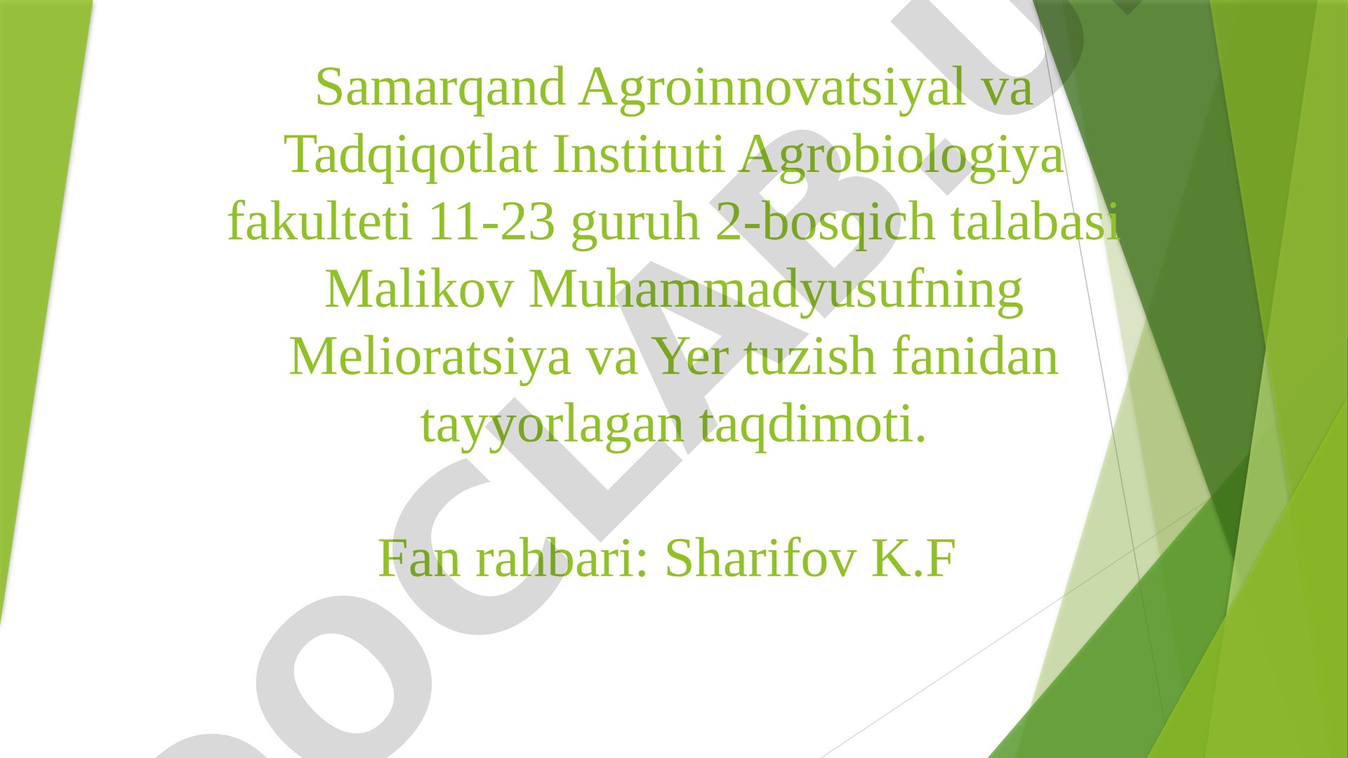 Kollektor-zovur suvlaridan ekinlarni sug’orishda foydalanish yo’llari
