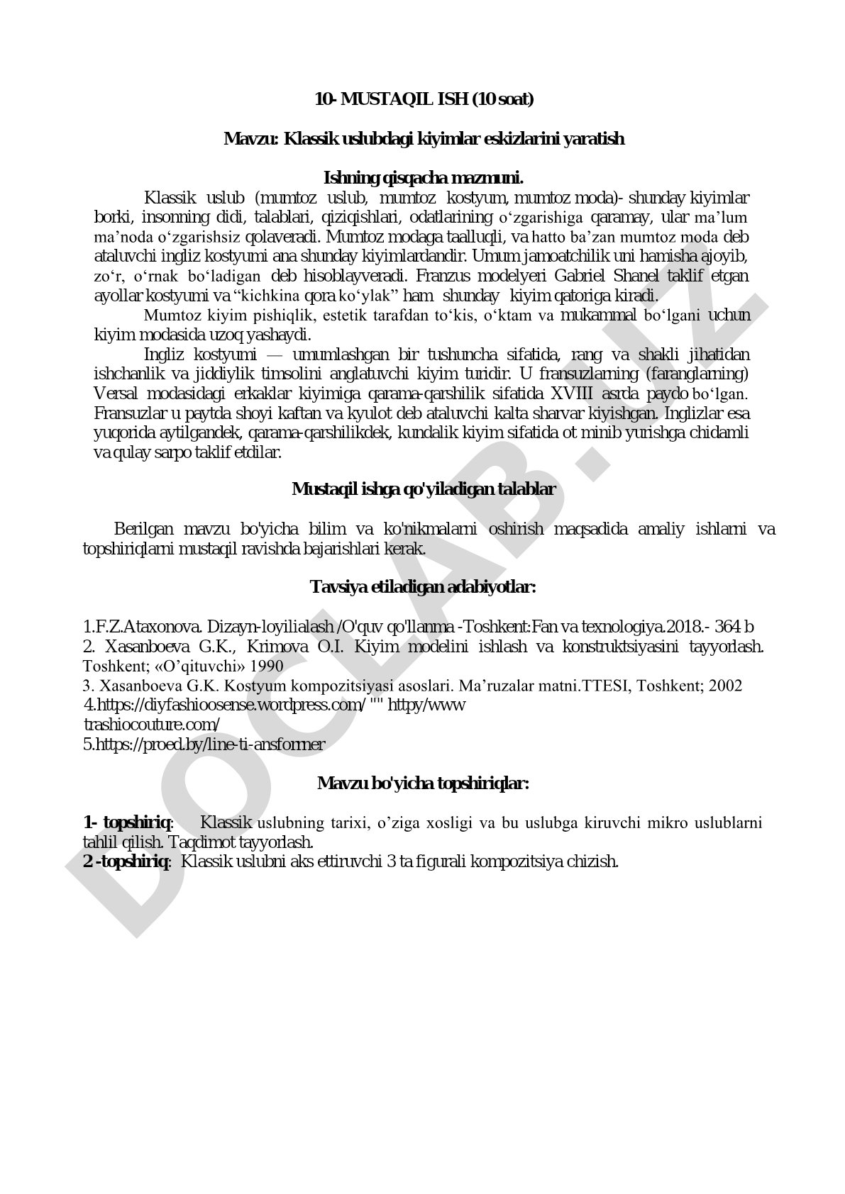 Klassik uslubdagi kiyimlar eskizlarini yaratish
