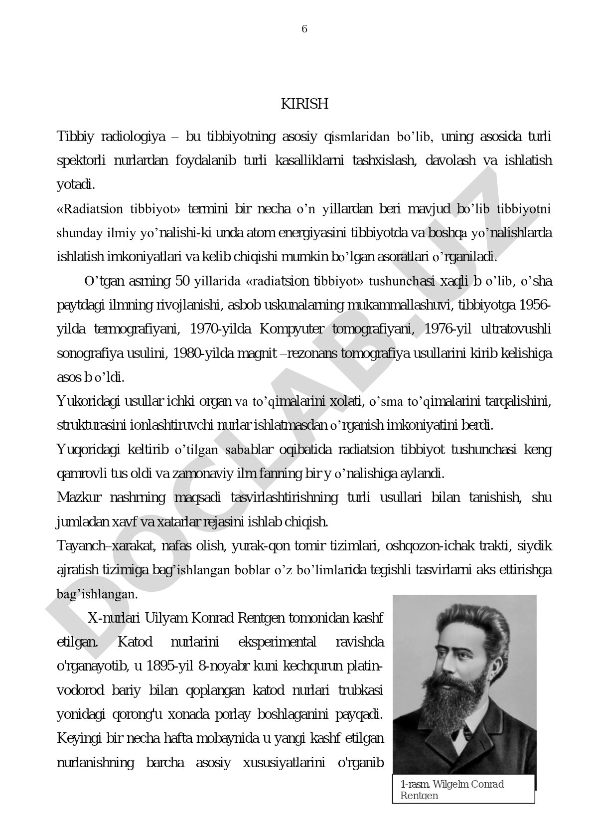 Tibbiy radiologiya tarixi, rivojlanishi va diagnostika usullari haqida kirish