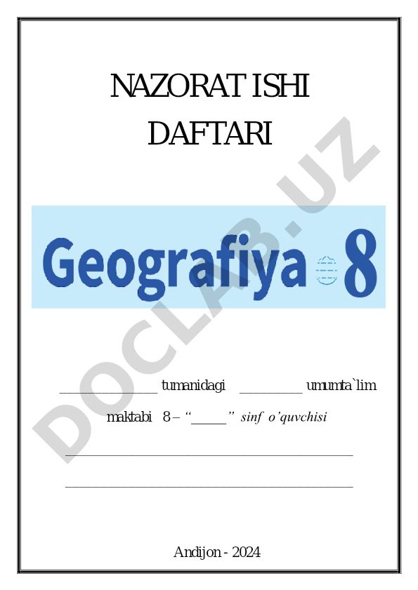 Geografiya nazorat ishlari uchun daftar