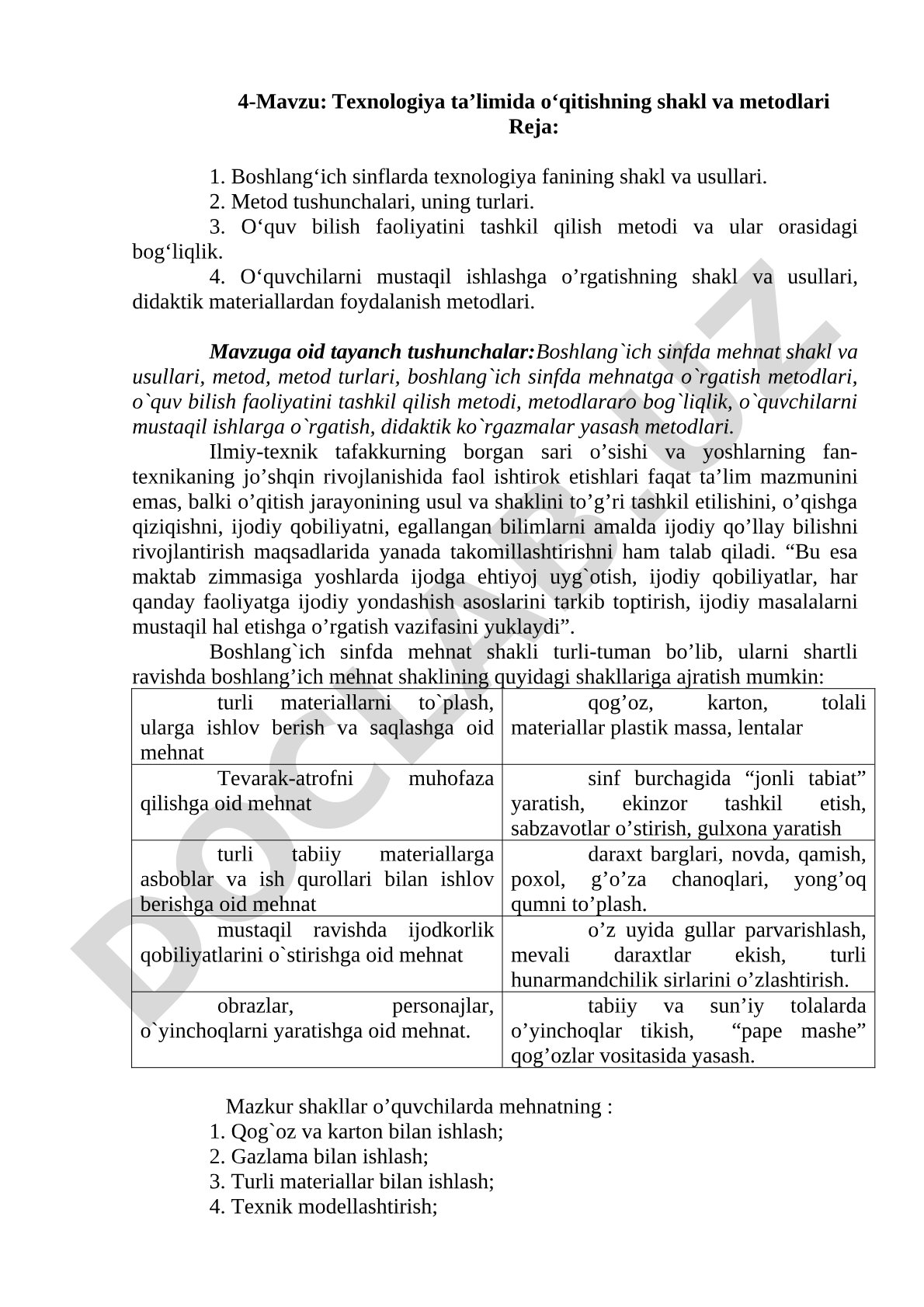 Texnologiya ta’limida o‘qitishning shakl va metodlari