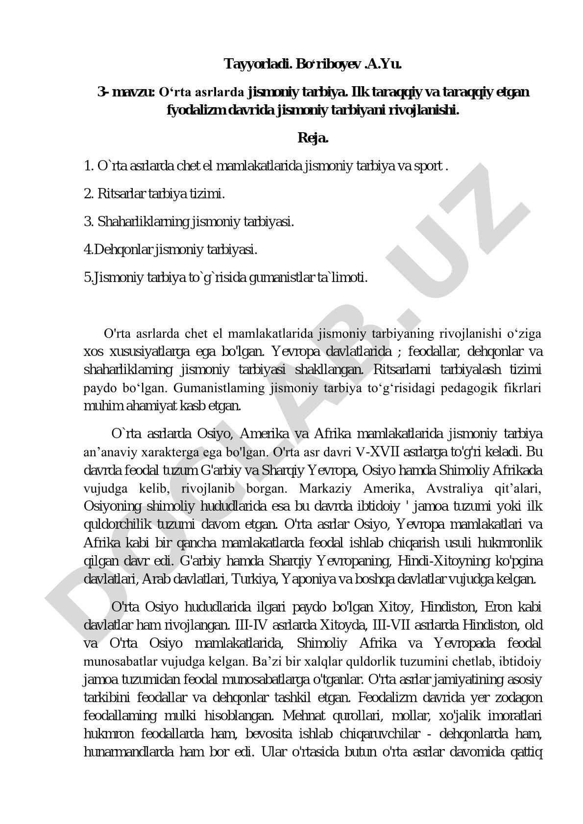 O'rta asrlarda jismoniy tarbiya