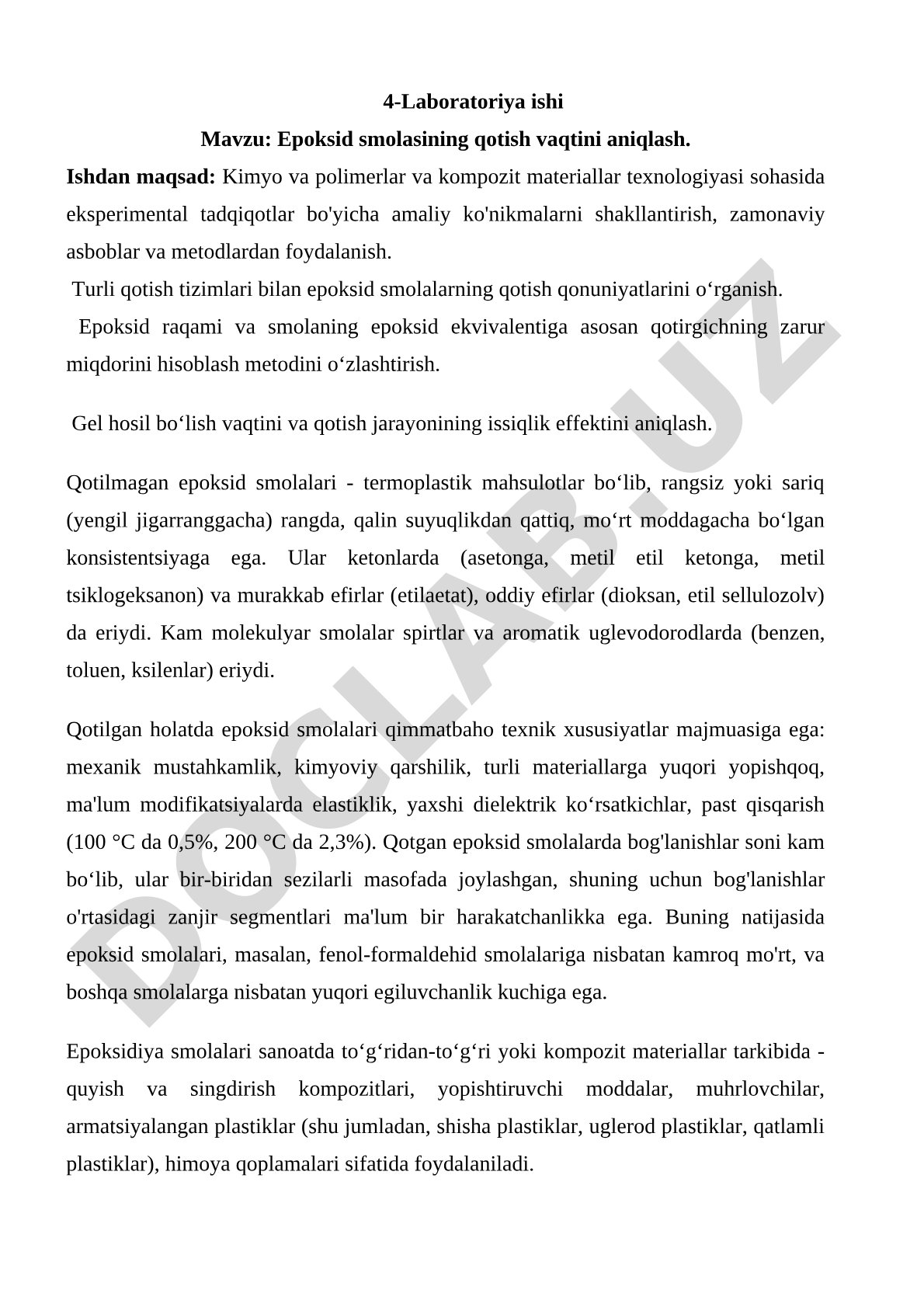 Epoksid smolasining qotish vaqtini aniqlash