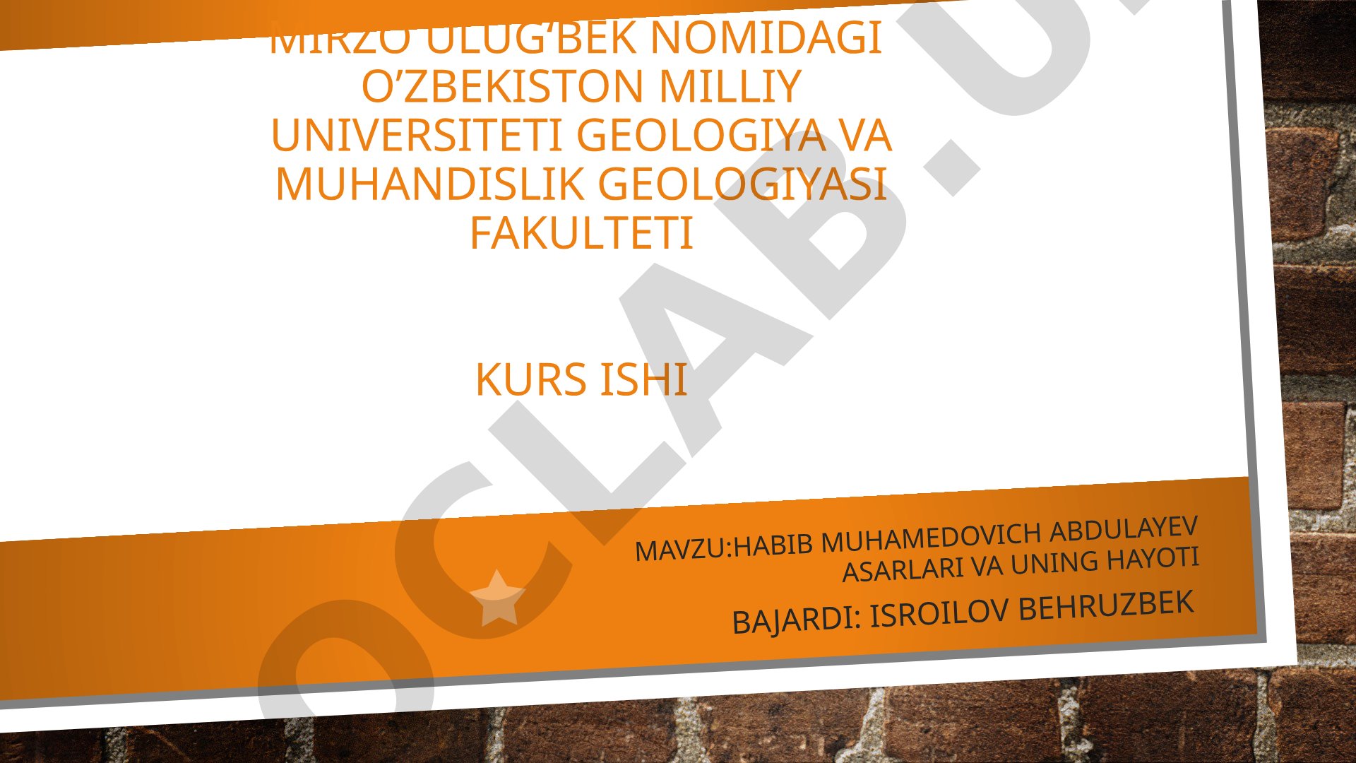 HABIB MUHAMEDOVICH ABDULAYEV ASARLARI VA UNING HAYOTI