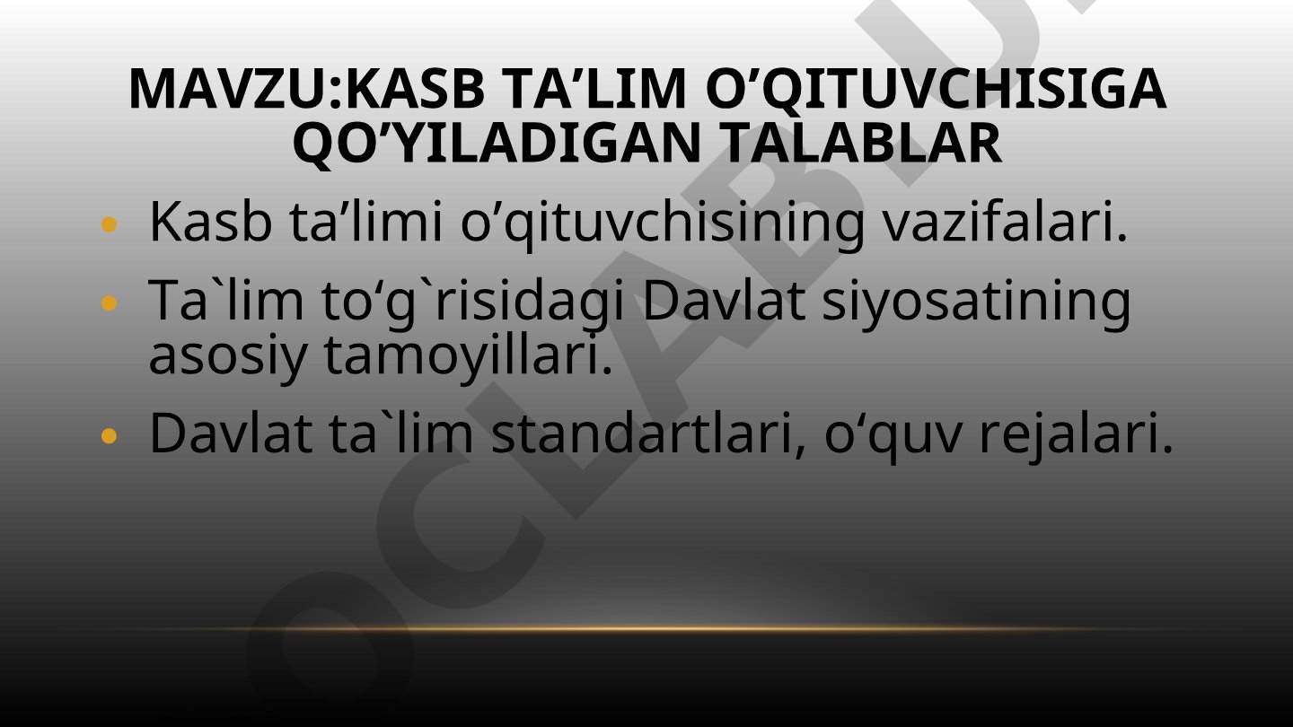 Kasb ta’lim o’qituvchisiga qo’yiladigan talablar