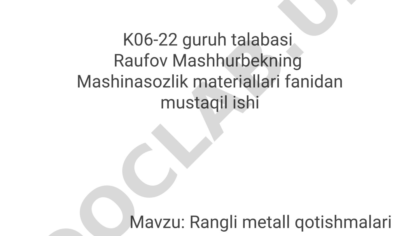 Rangli metallar, ularning qotishmalari va qo'llanish sohalari haqida taqdimot