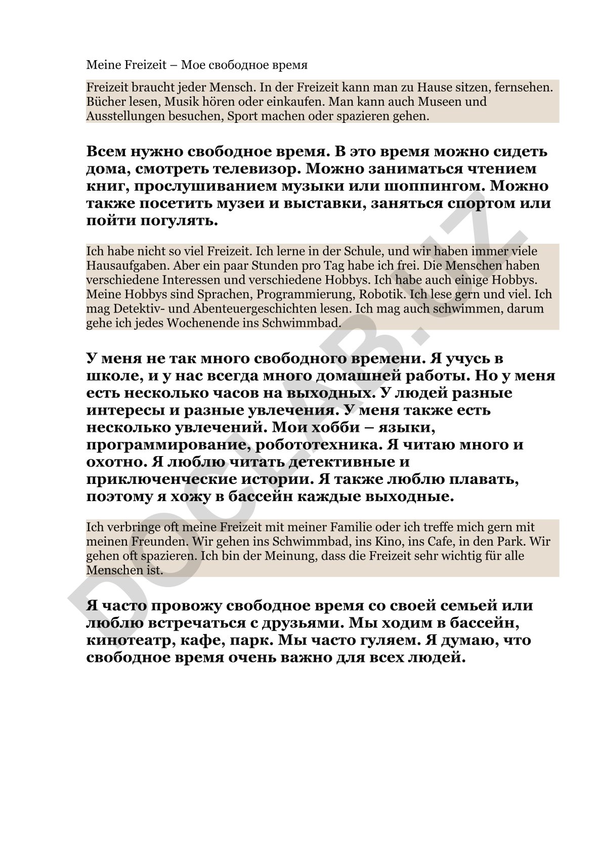 Meine Freizeit – Мое свободное время