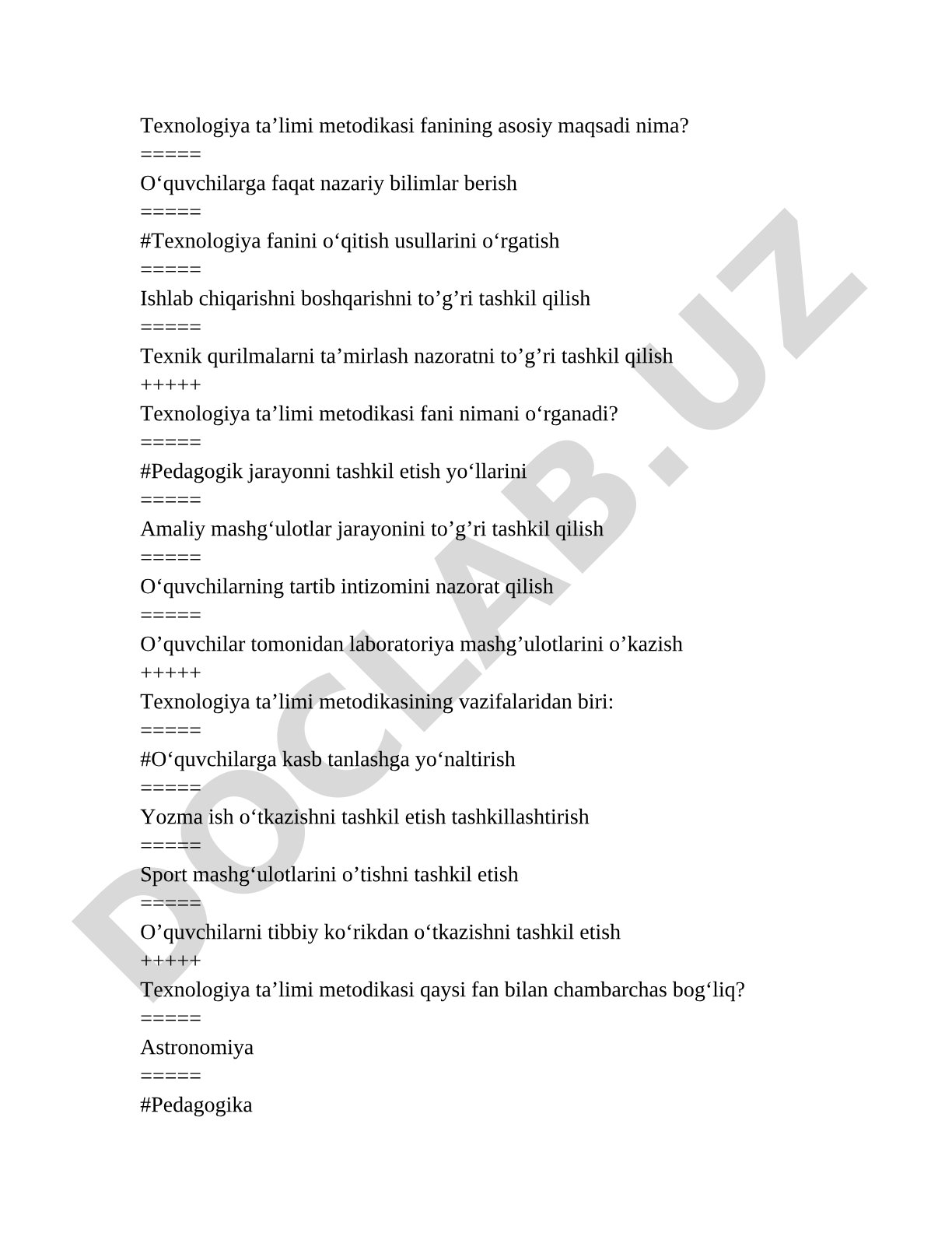 Texnologiya ta’limi metodikasi fanining maqsadi, vazifalari va bog‘liq fanlar