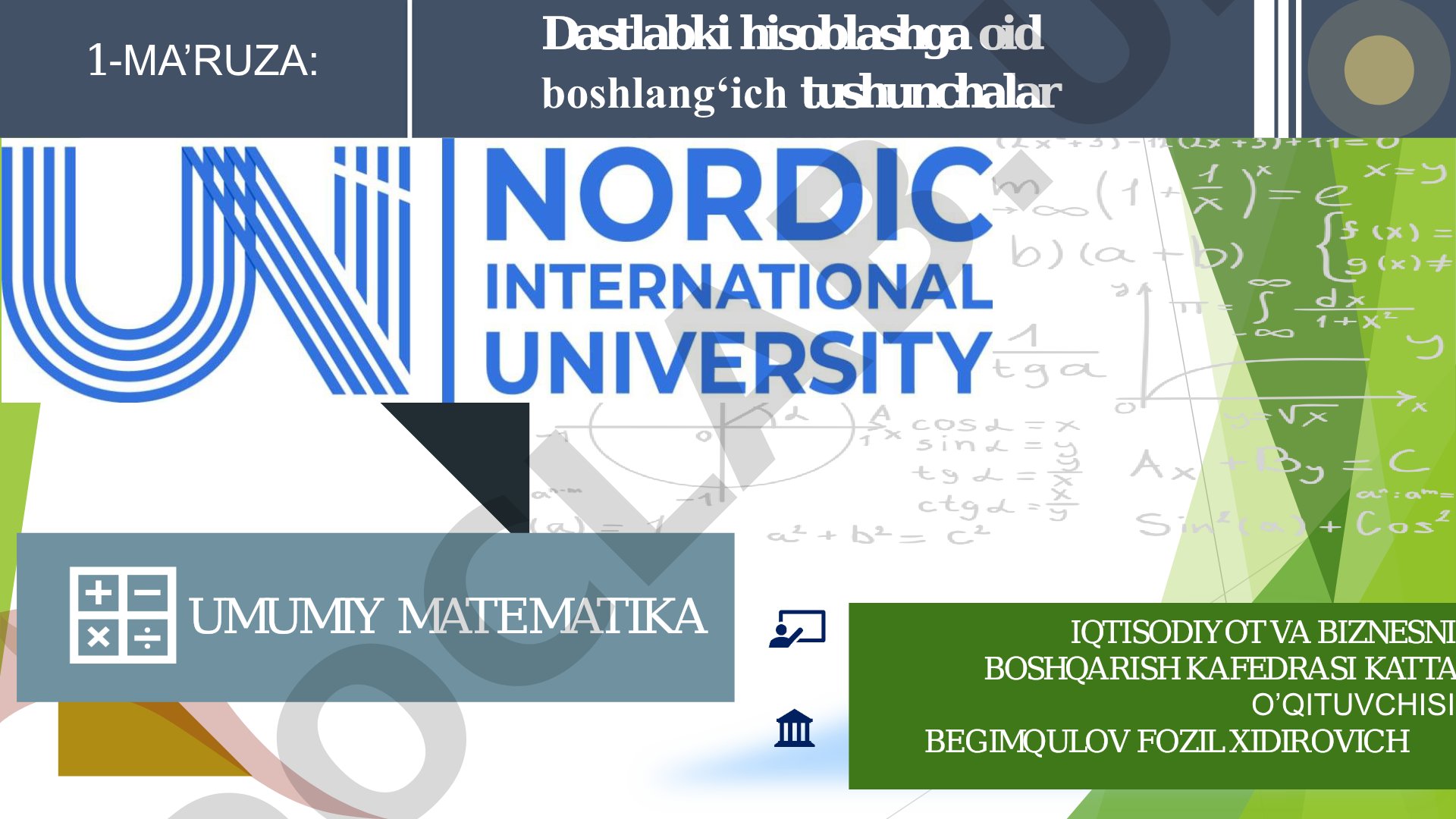 Dastlabki hisoblashga oid boshlang‘ich tushunchalar