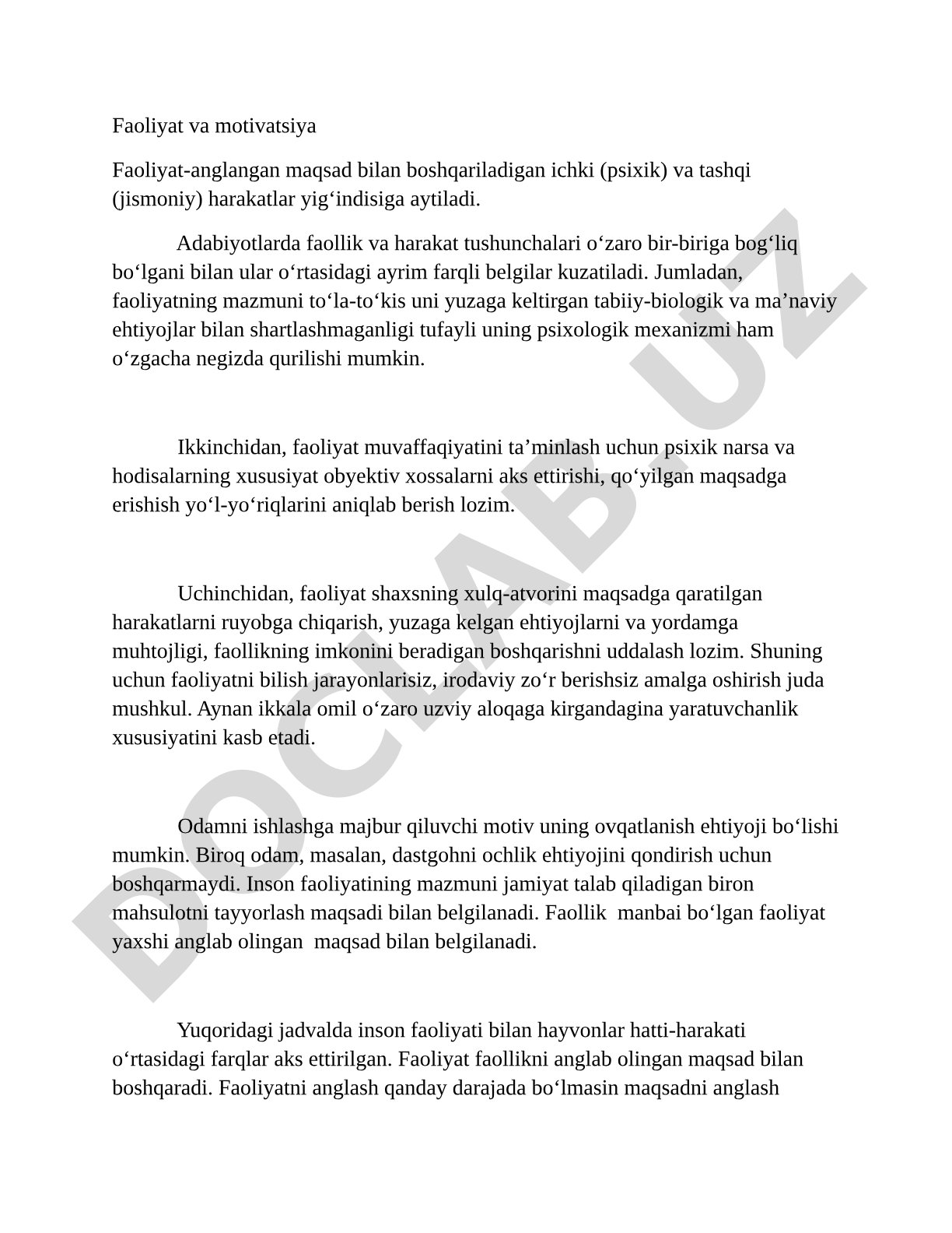 Faoliyat va motivatsiya