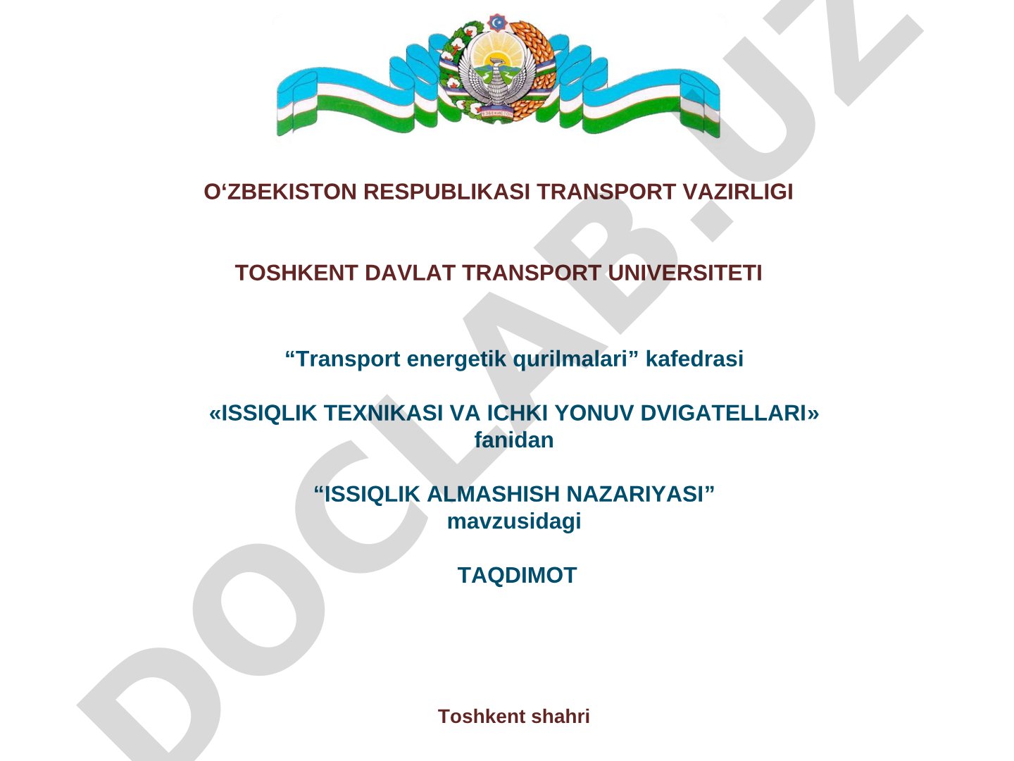 Issiqlik almashish haqida tushunchalar, turlari va adabiyotlar ro'yxati