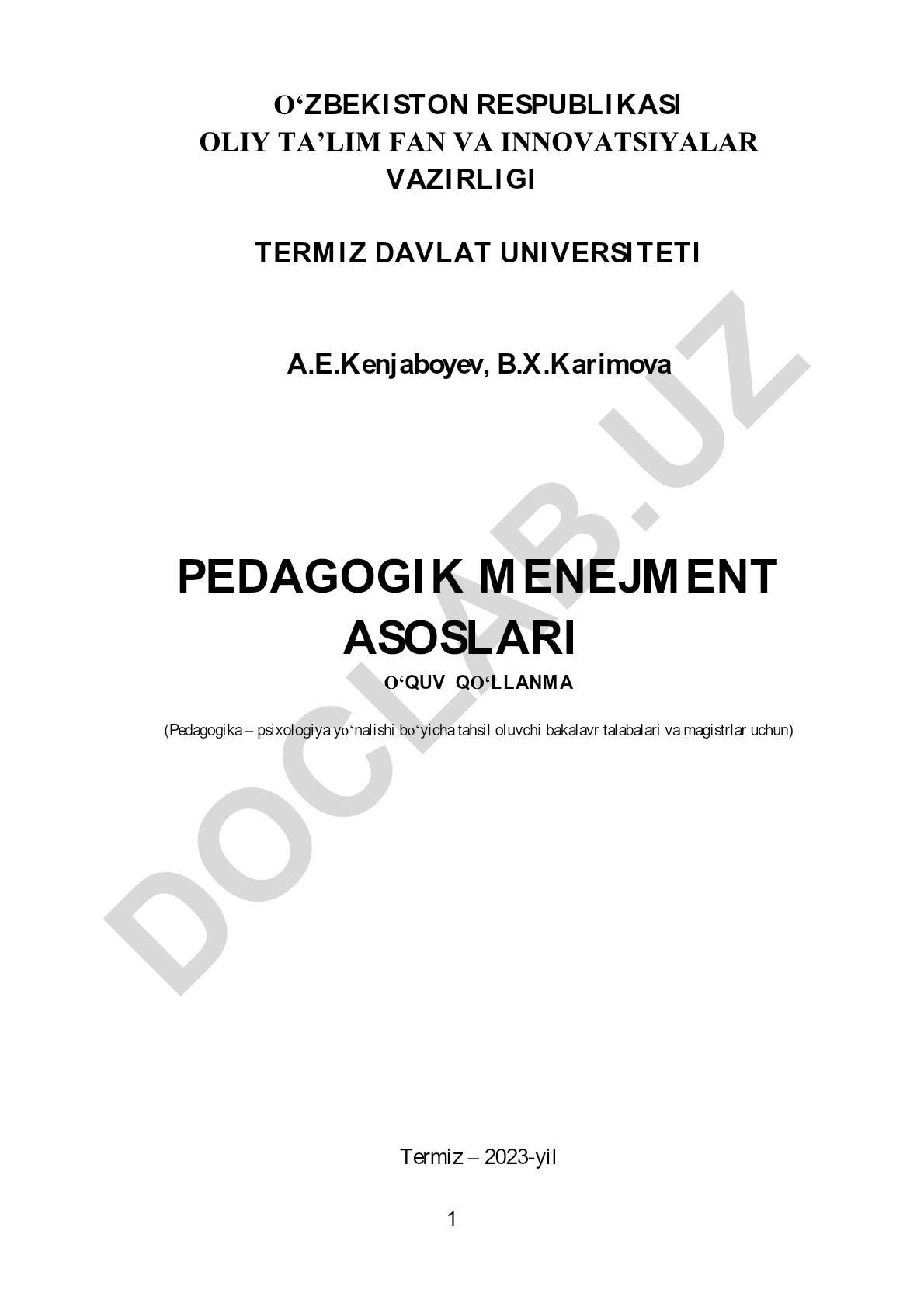Pedagogik menejment asoslari