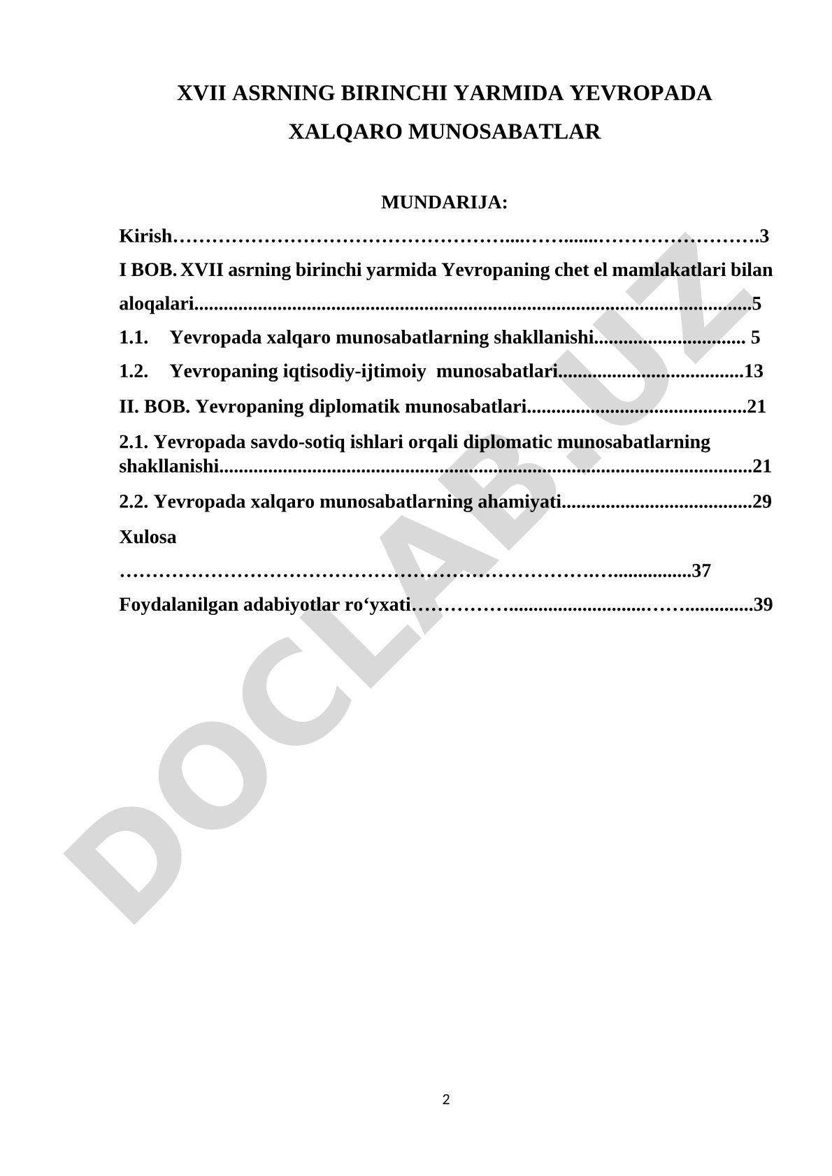XVII asrning birinchi yarmida Yevropada xalqaro munosabatlar