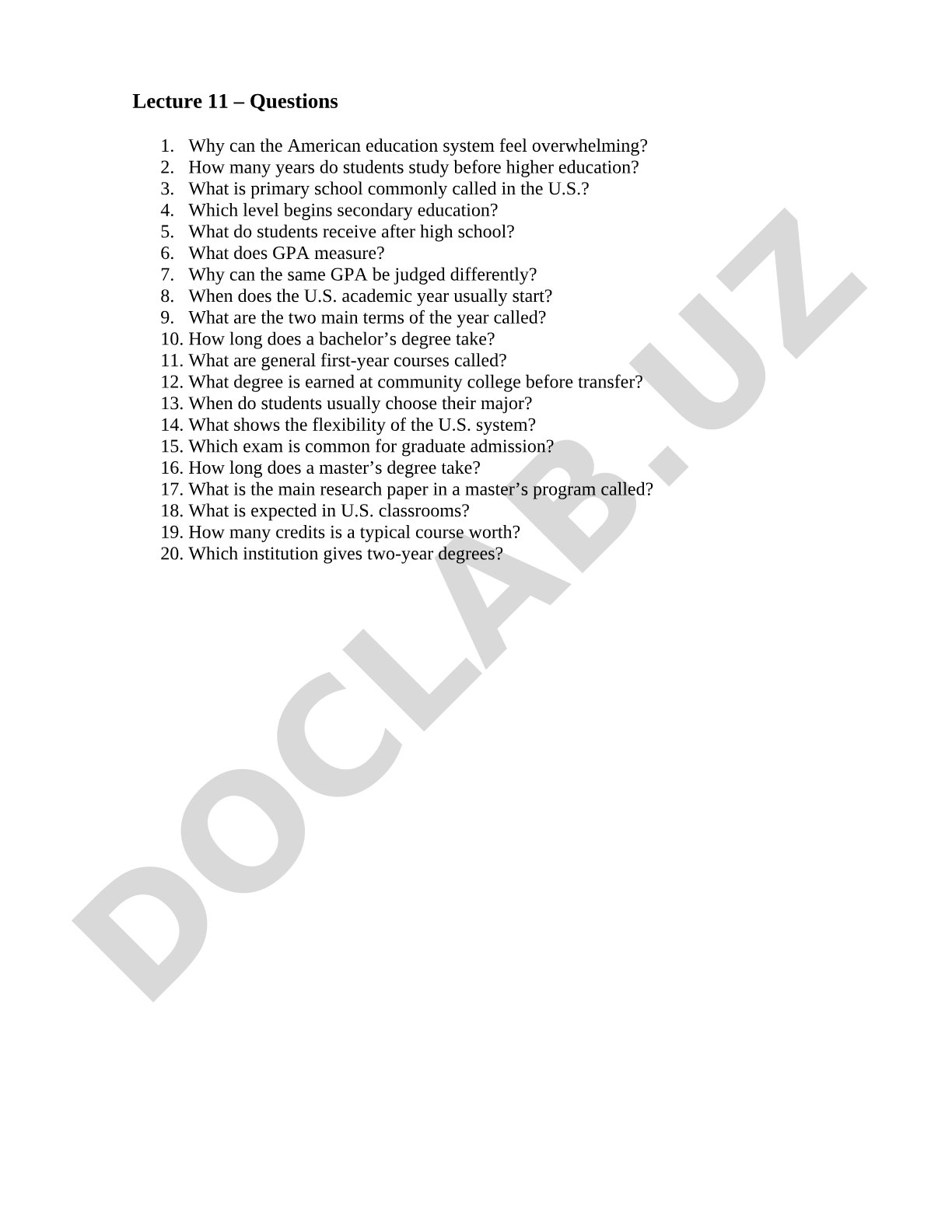 Lecture 11 – Questions