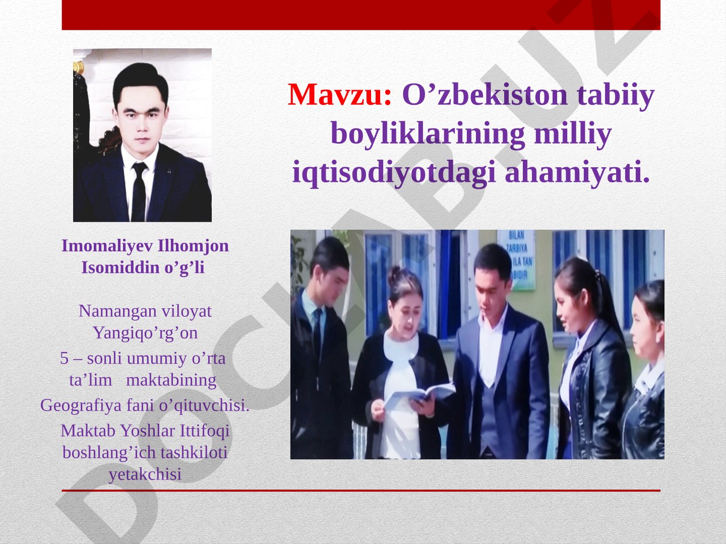 O’zbekiston tabiiy boyliklarining milliy iqtisodiyotdagi ahamiyati