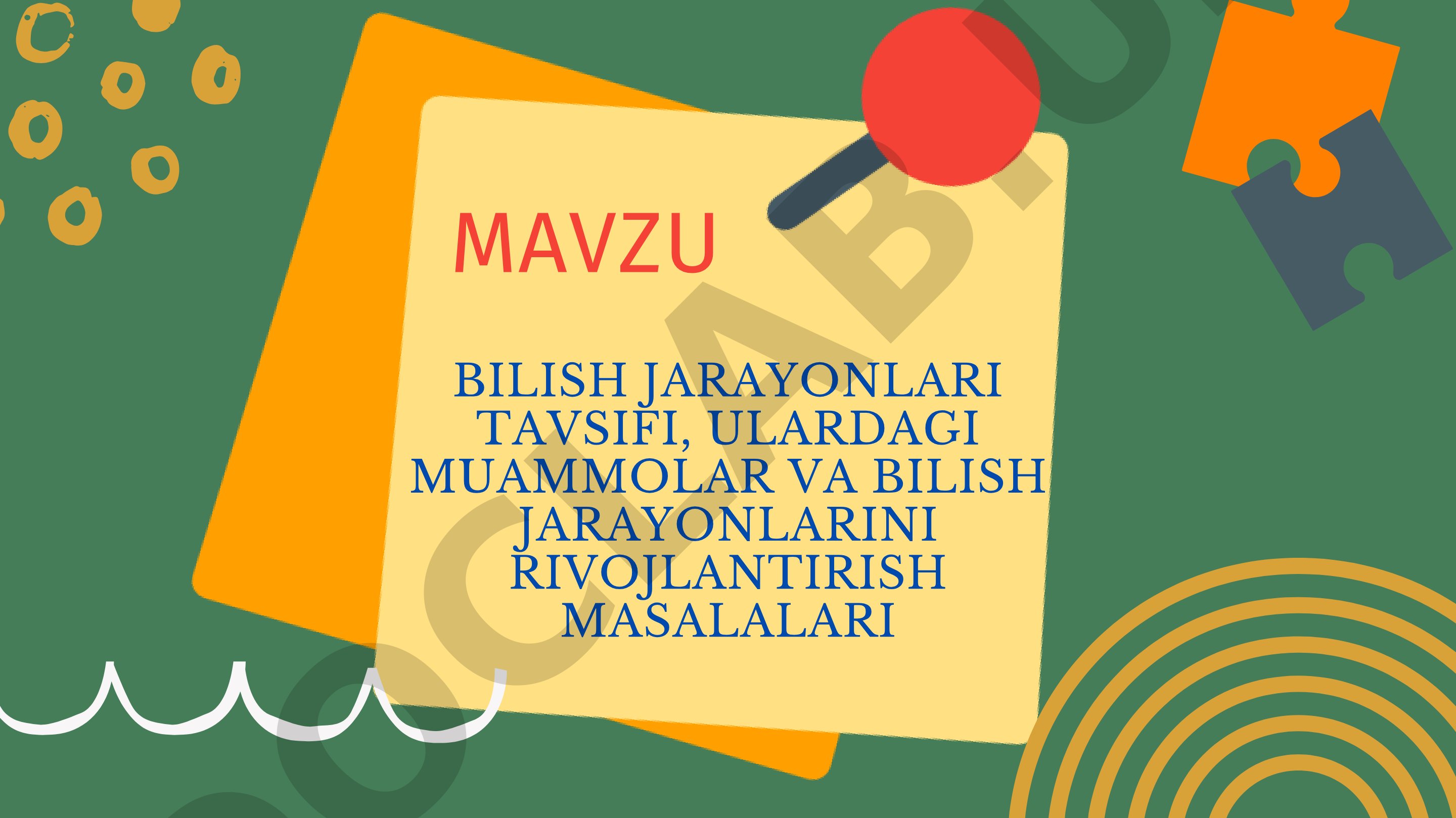 Bilish jarayonlari tavsifi, muammolar va rivojlantirish masalalari