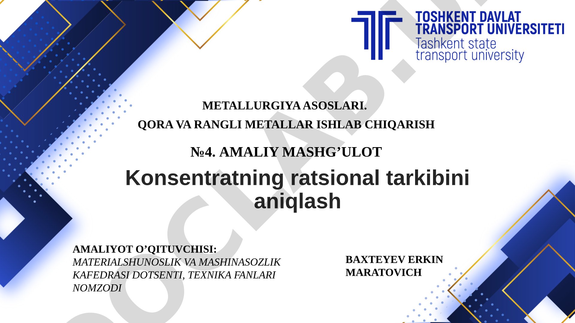 Konsentratning ratsional tarkibini aniqlash