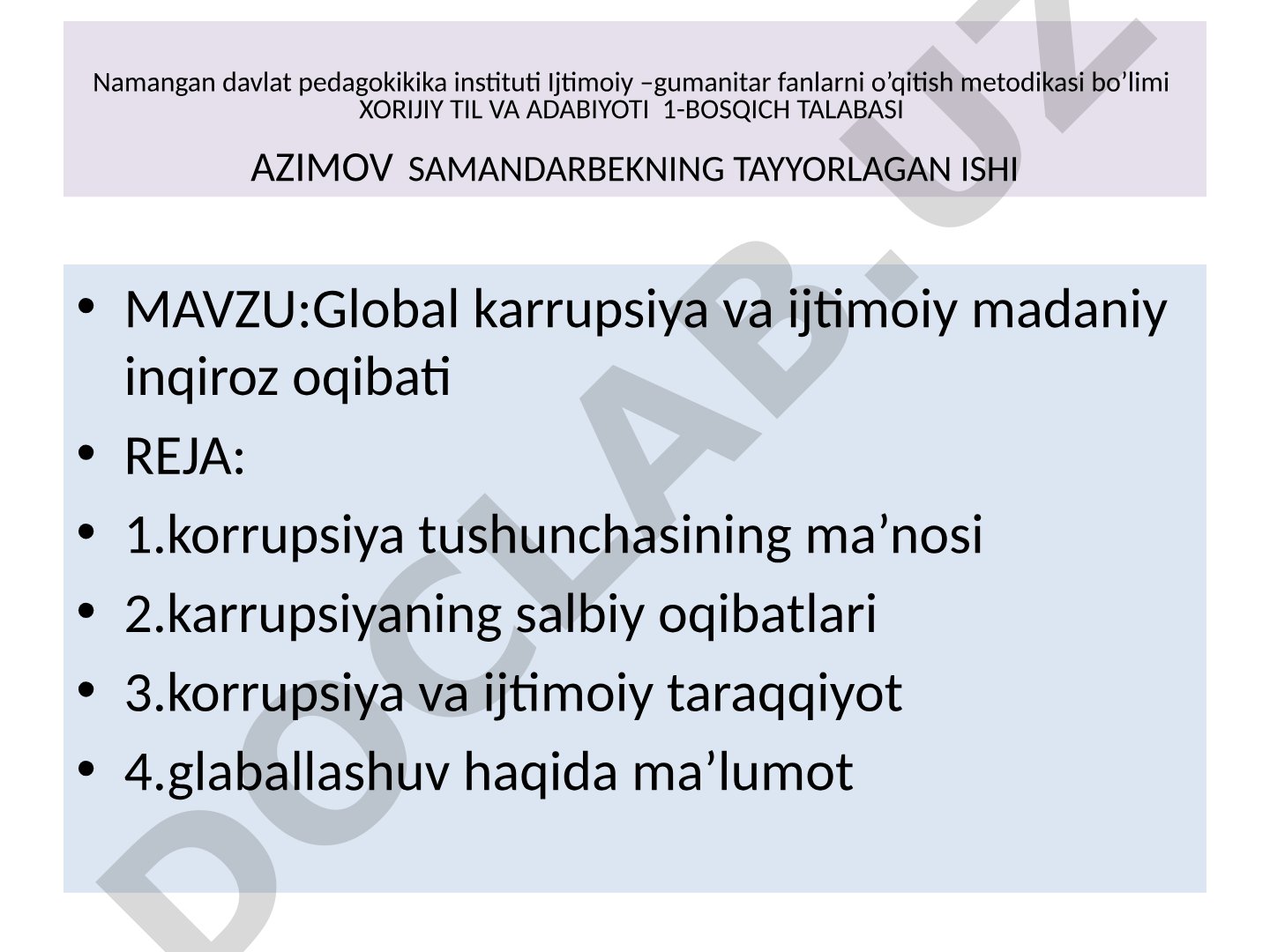 Global karrupsiya va ijtimoiy madaniy inqiroz oqibati