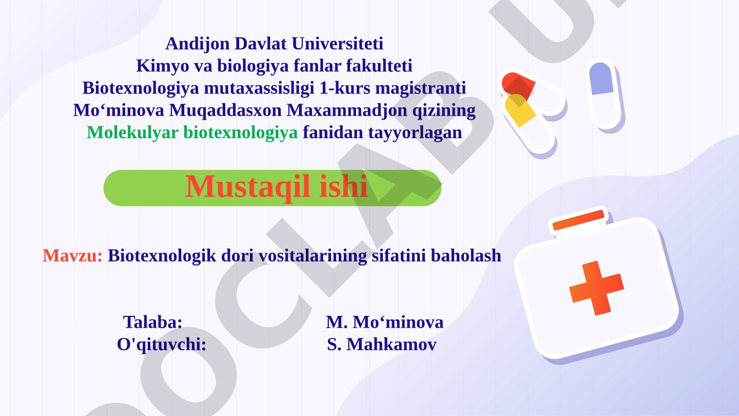 Biotexnologik dori vositalarining sifatini baholash