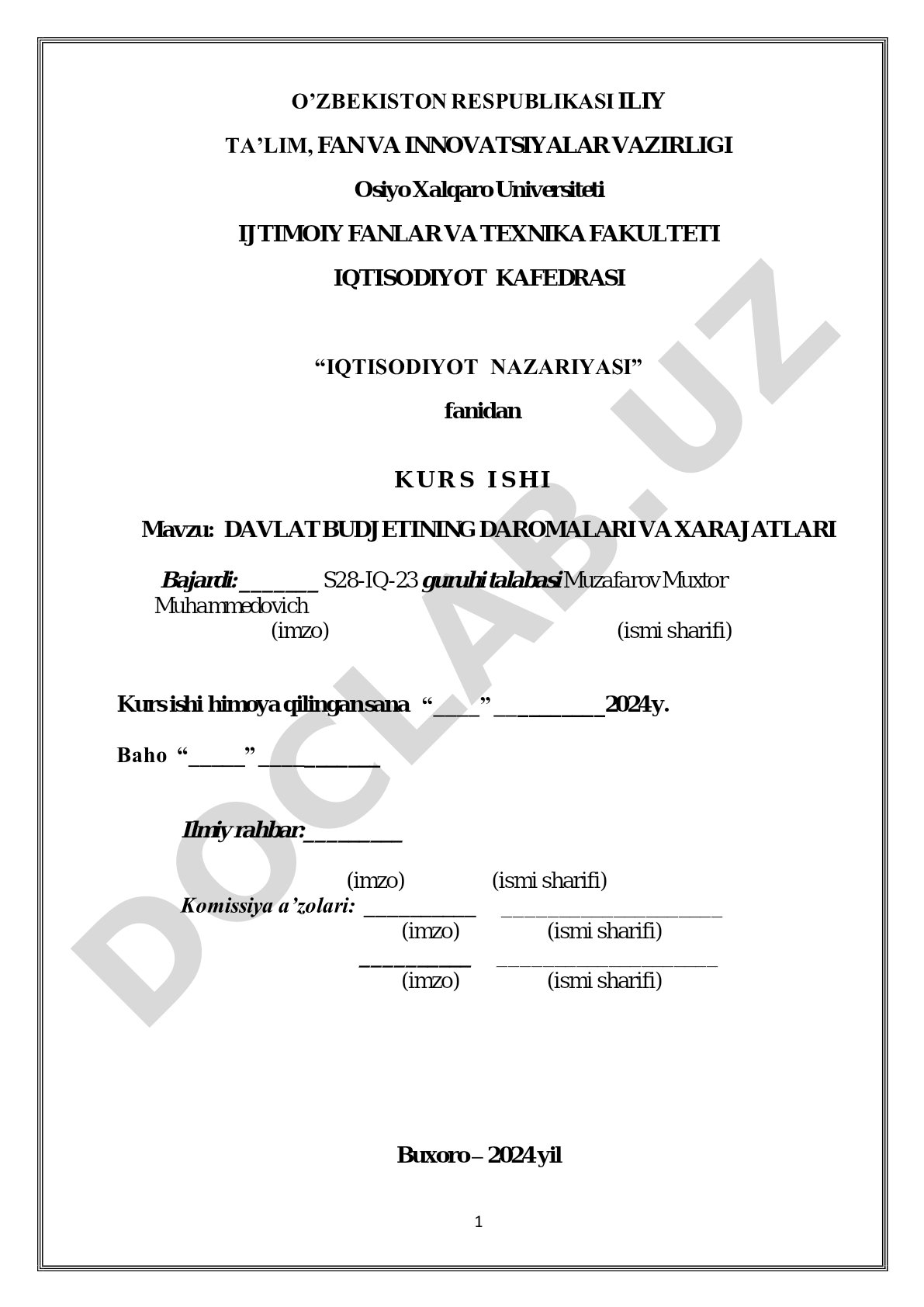 Davlat budjetining daromalari va xarajatlari