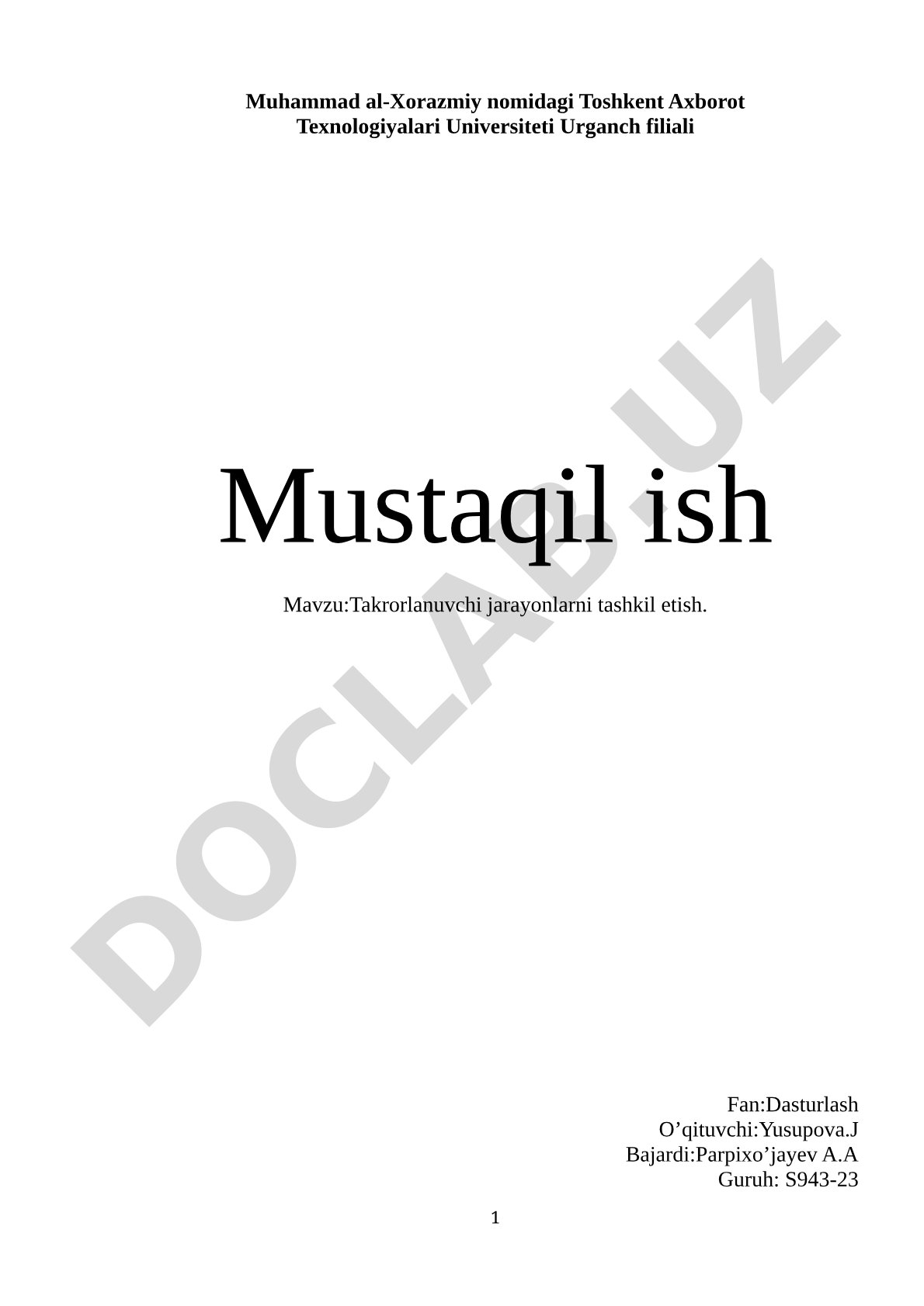 Takrorlanuvchi jarayonlarni tashkil etish