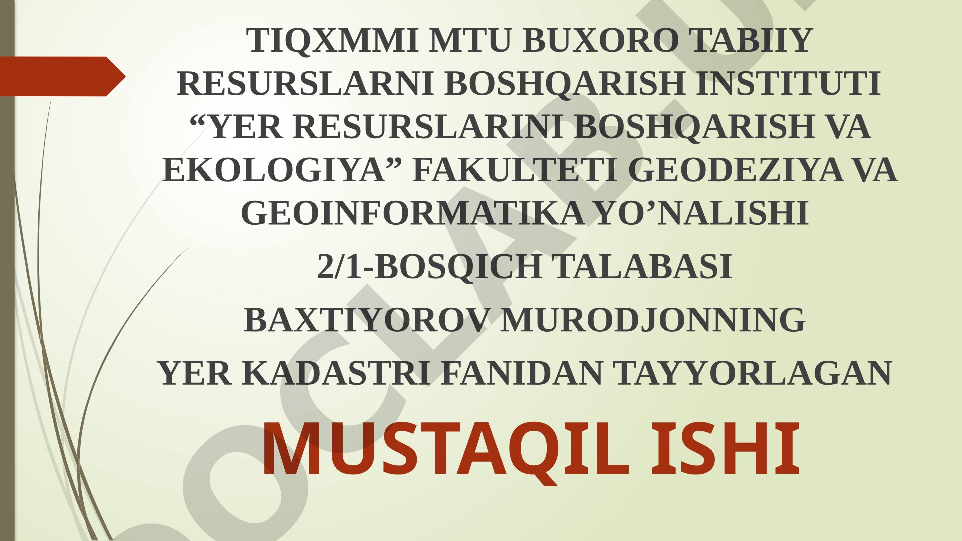 Hududlarning raqamli kadastr hujjatlarini tuzish va rasmiylashtirish