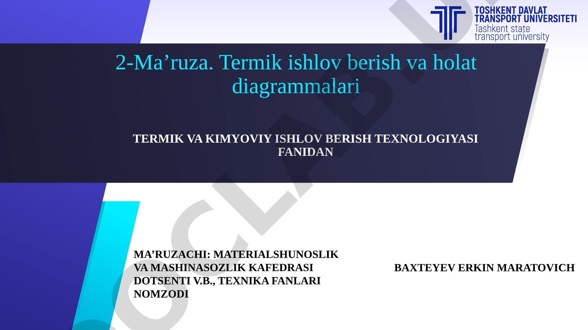 Termik ishlov berish va holat diagrammalari