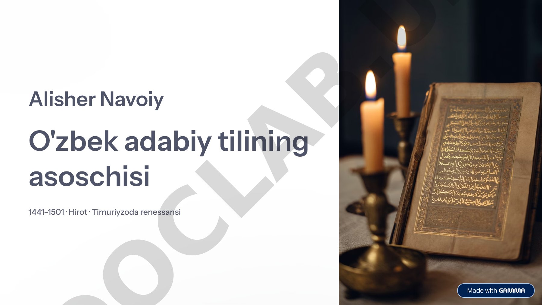 Alisher Navoiy O'zbek adabiy tilining asoschisi 1441–1501 Hirot Timuriyzoda renessansi