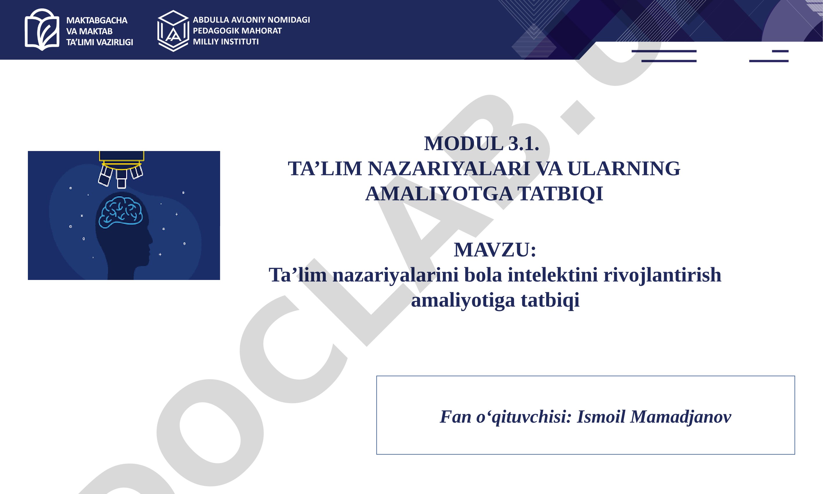 Ta’lim nazariyalarini bola intelektini rivojlantirish amaliyotiga tatbiqi