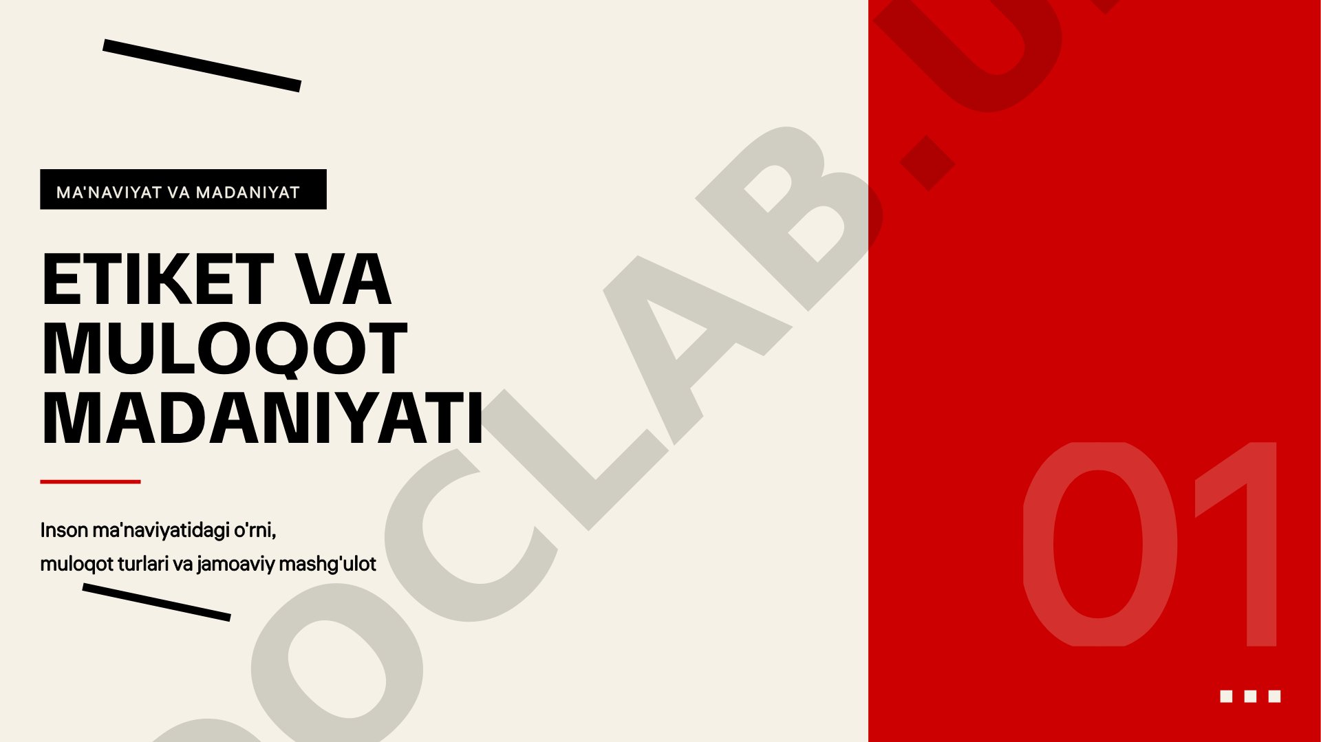 MA'NAVIYAT VA MADANIYAT ETIKET VA MULOQOT MADANIYATI