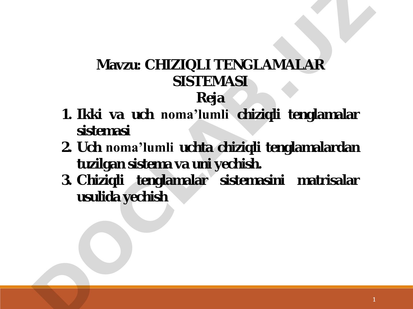 CHIZIQLI TENGLAMALAR SISTEMASI