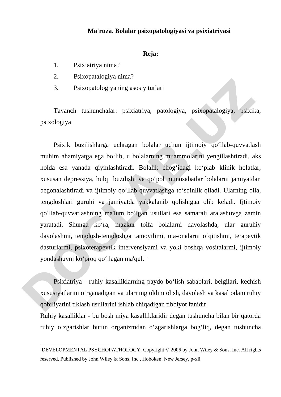 Bolalar psixopatologiyasi va psixiatriyasi