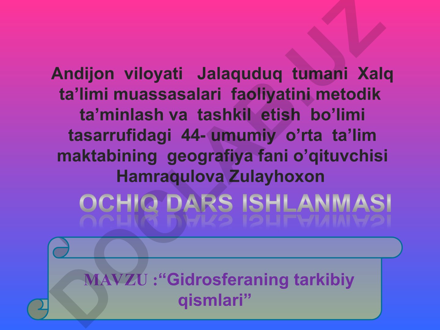 Gidrosferaning tarkibiy qismlari