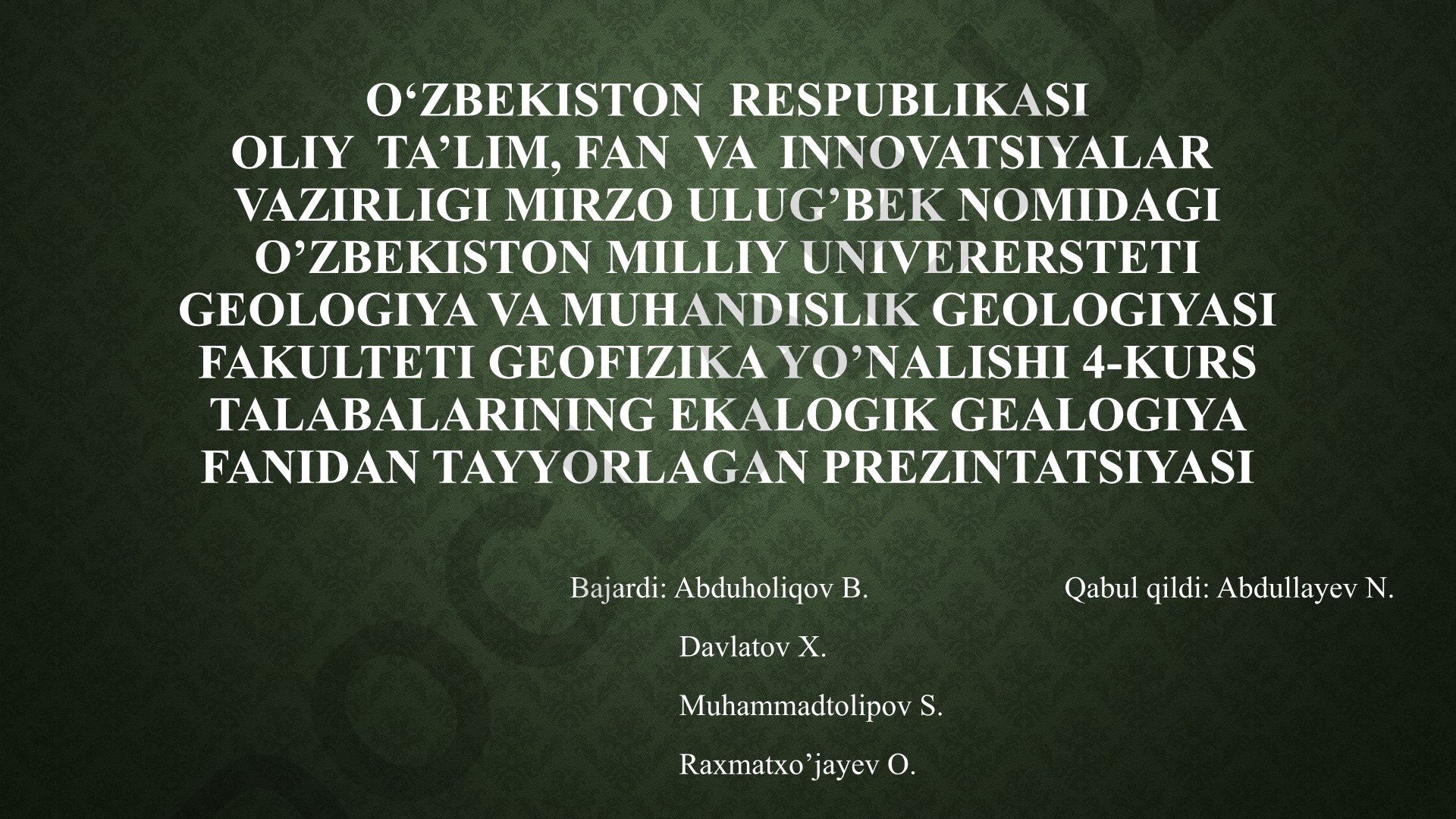 Yer osti suvlari: zaxiralar, ifloslanish va ximoya usullari
