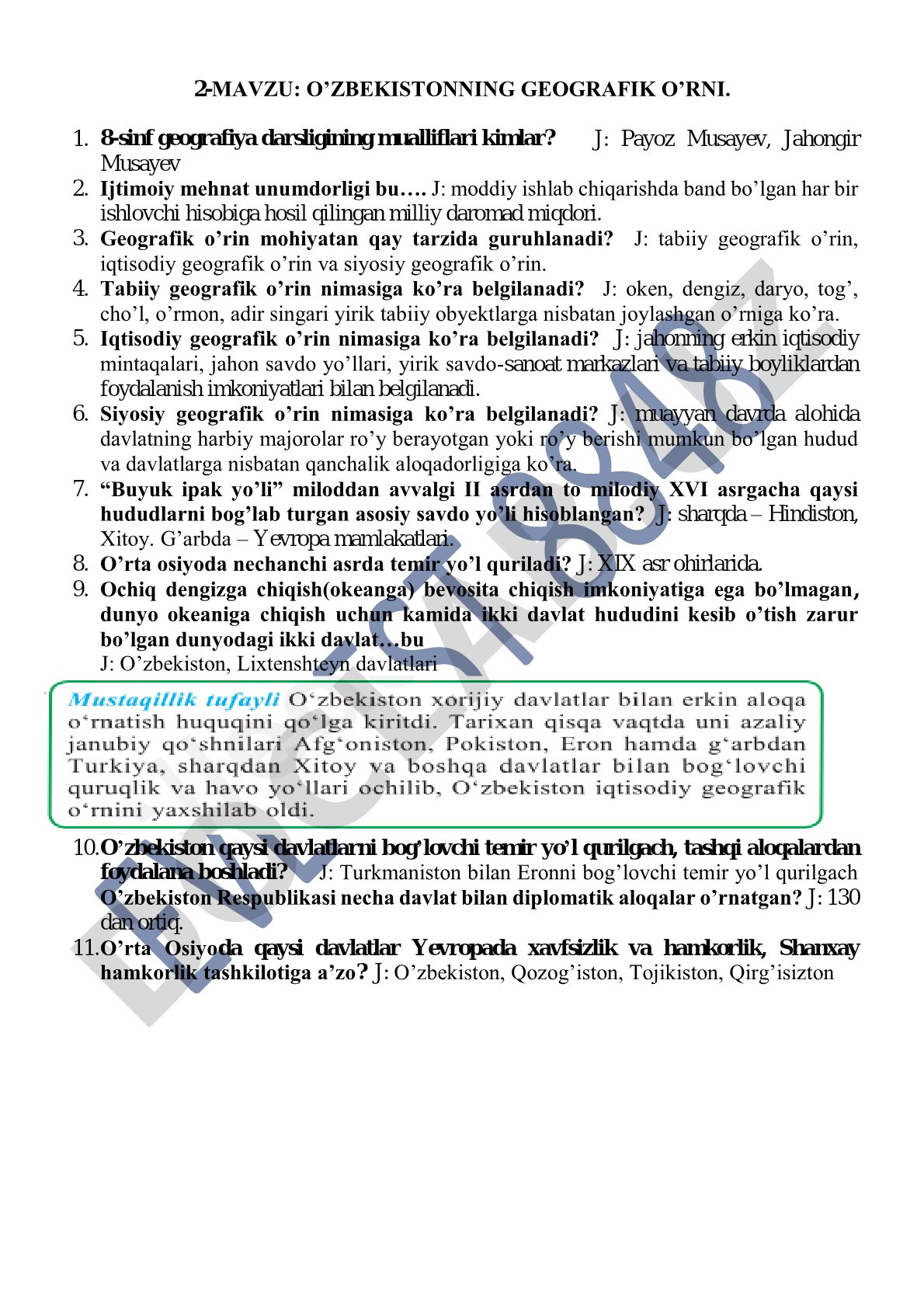 O'zbekistonning geografik o'rni