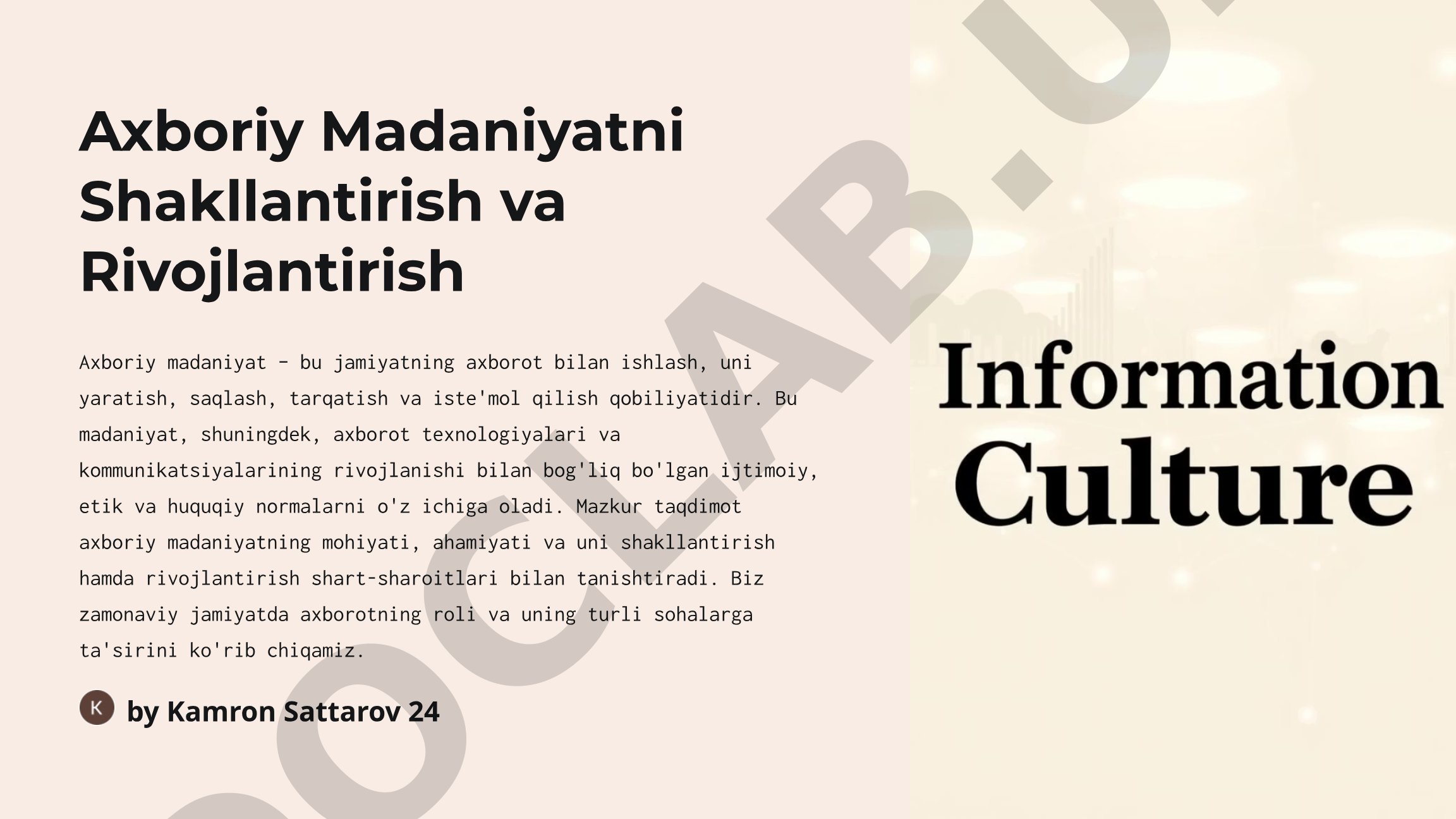 Axboriy Madaniyatni Shakllantirish va Rivojlantirish