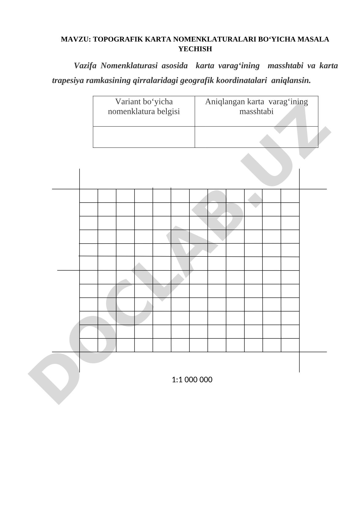 Topografik karta nomenklaturalari bo‘yicha masala yechish