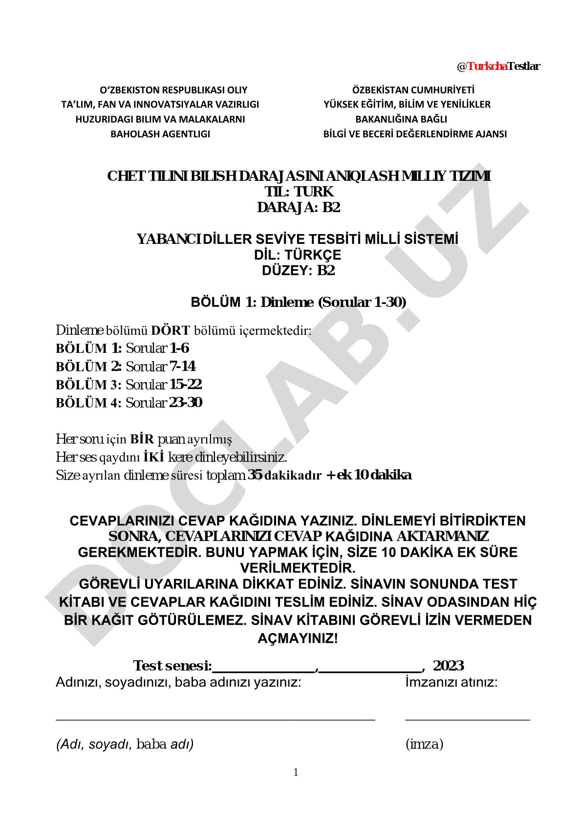 Türkçe B2 Dinleme Sınavı