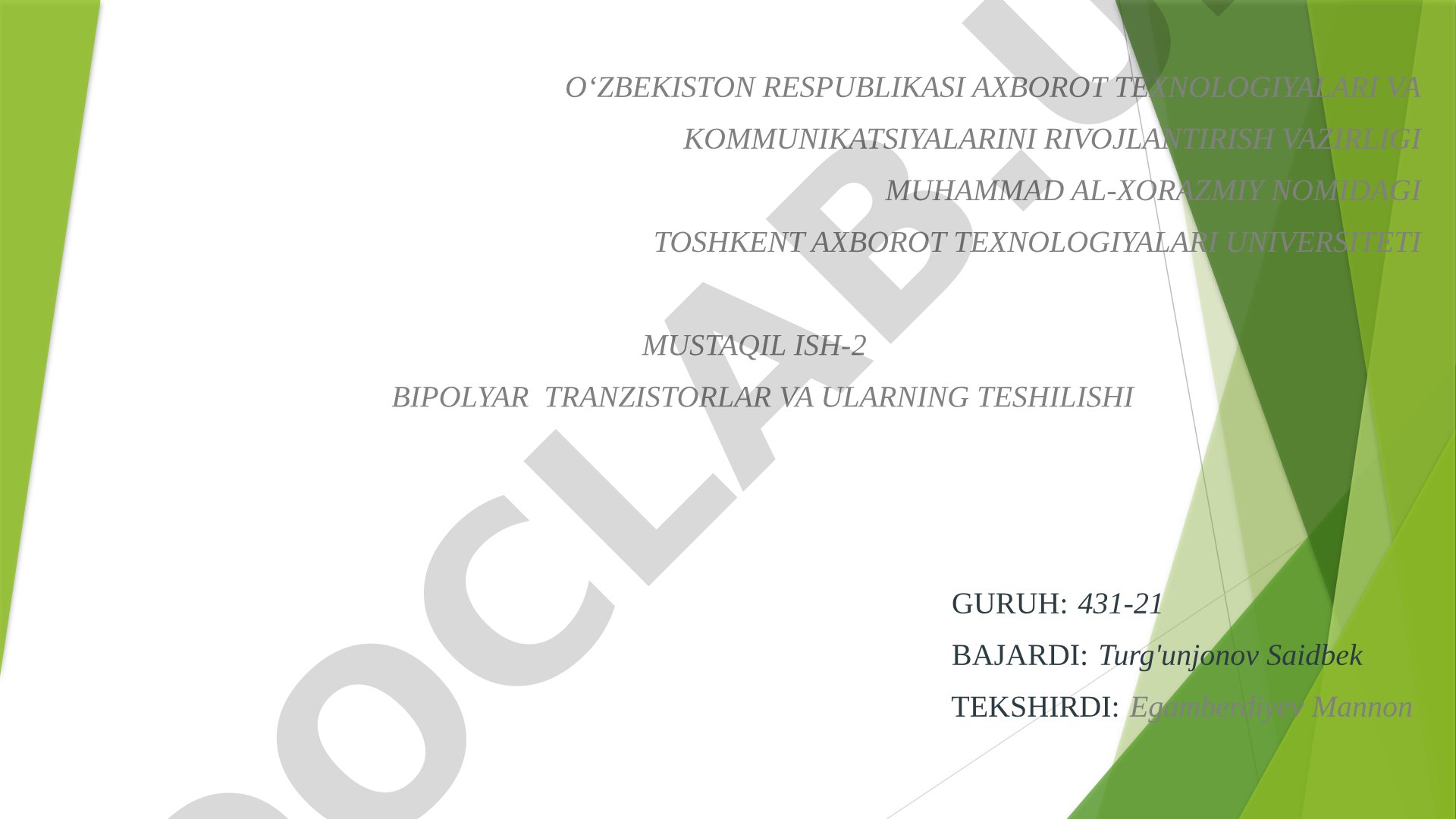 Bipolyar tranzistorlar va ularning teshilishi