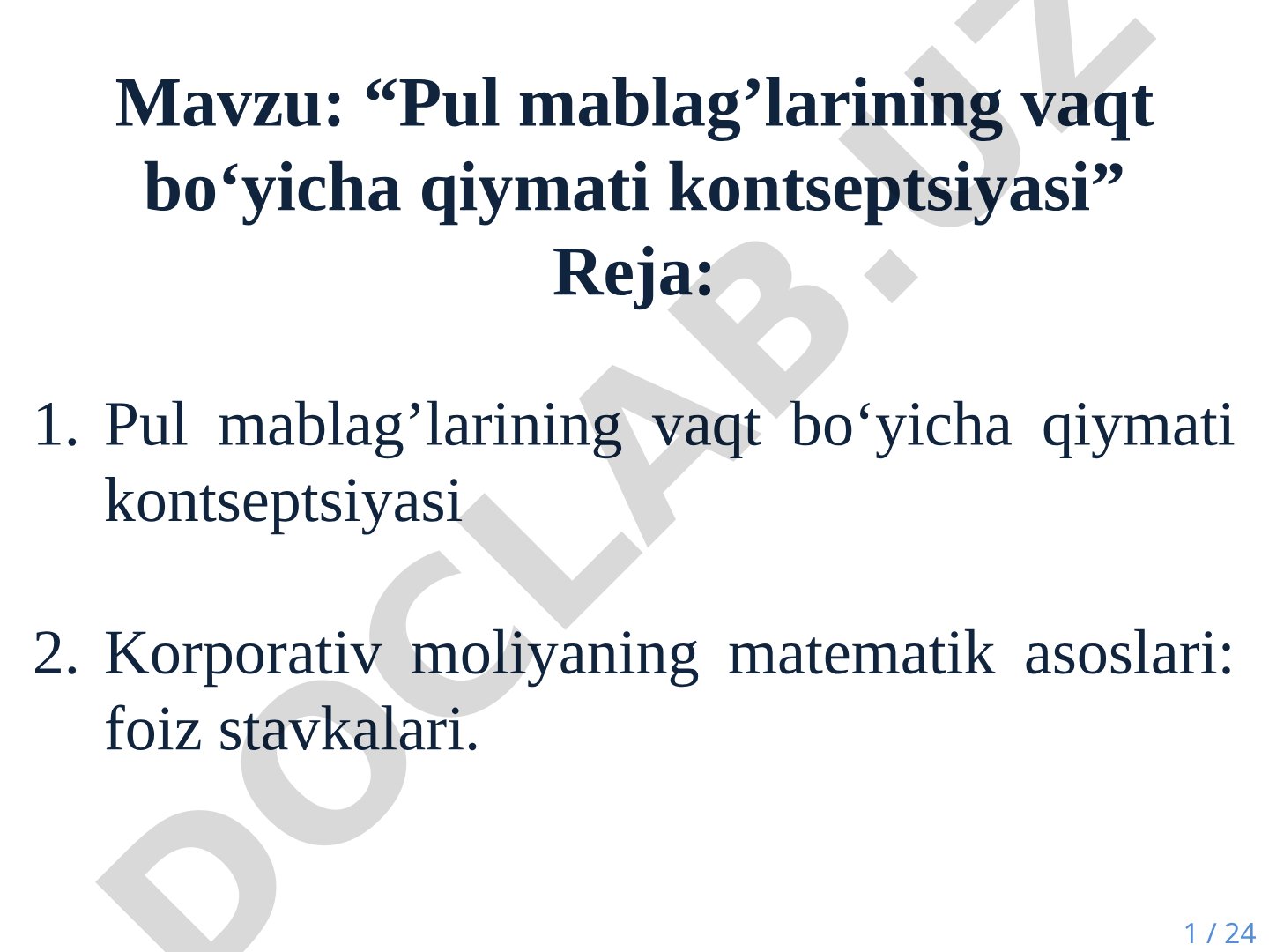Pul mablag'larining vaqt bo'yicha qiymati kontseptsiyasi