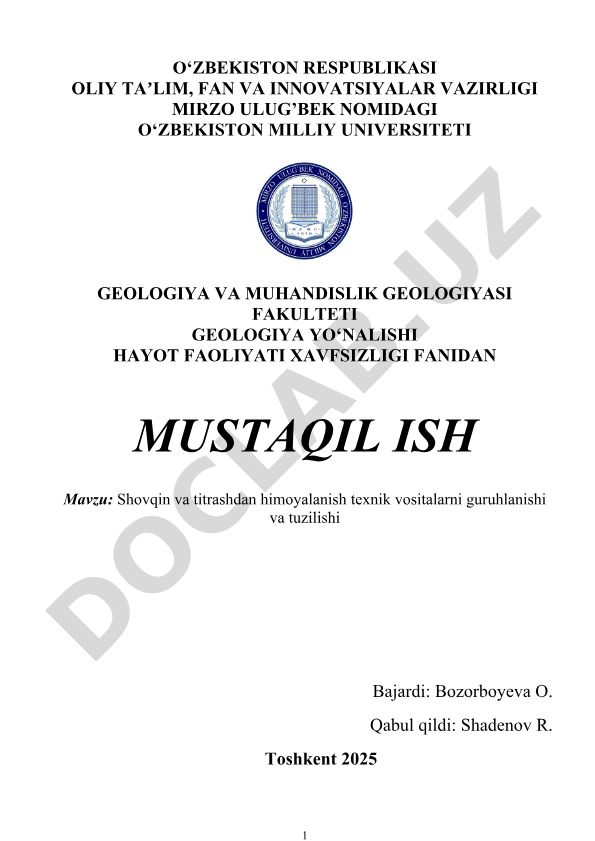Shovqin va titrashdan himoyalanish texnik vositalarni guruhlanishi va tuzilishi