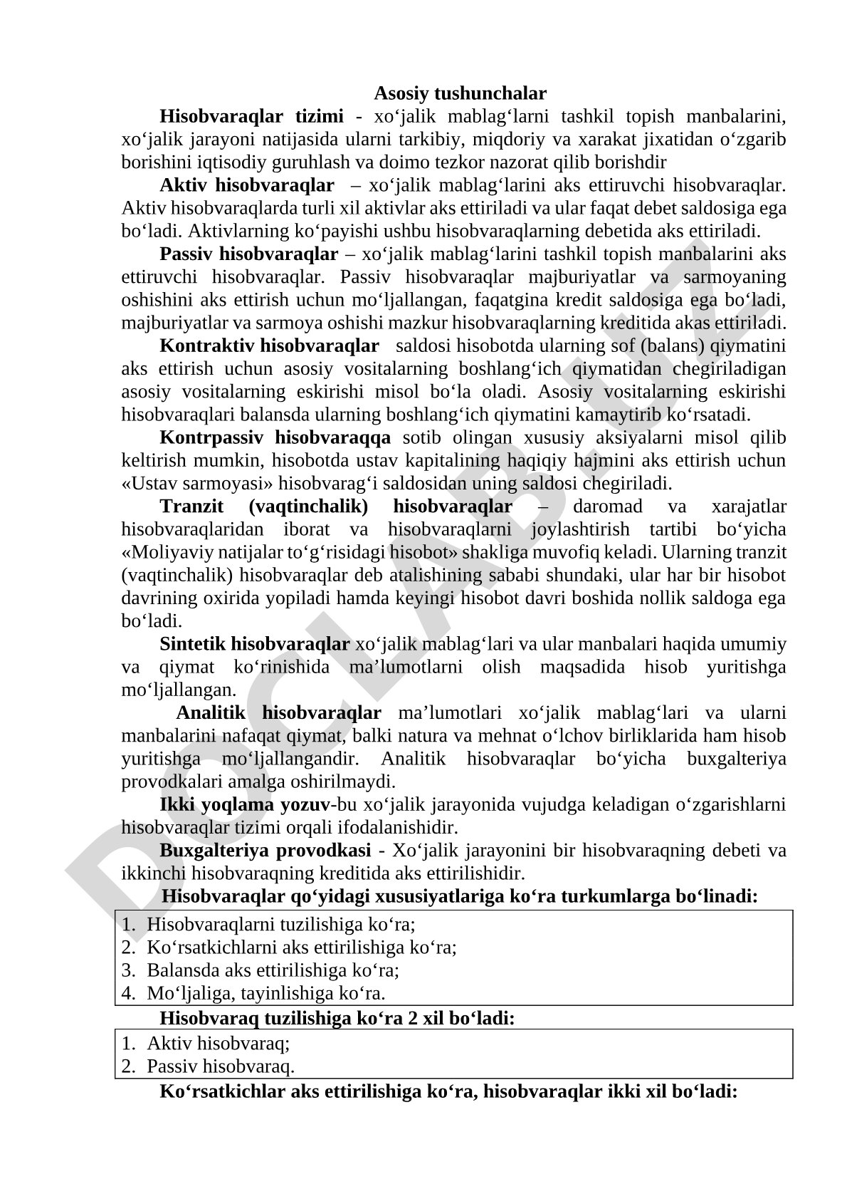 Hisobvaraqlar tizimi va ularning turlari